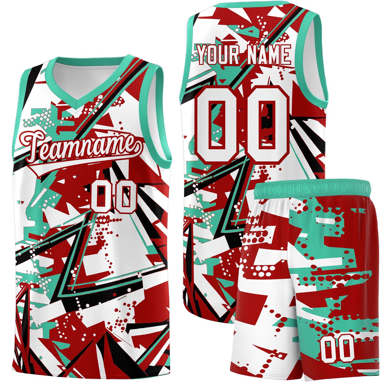 Custom Youth Basketball Jerseys Red Bright Green Abstract Graffiti Personalized Team Name & Number