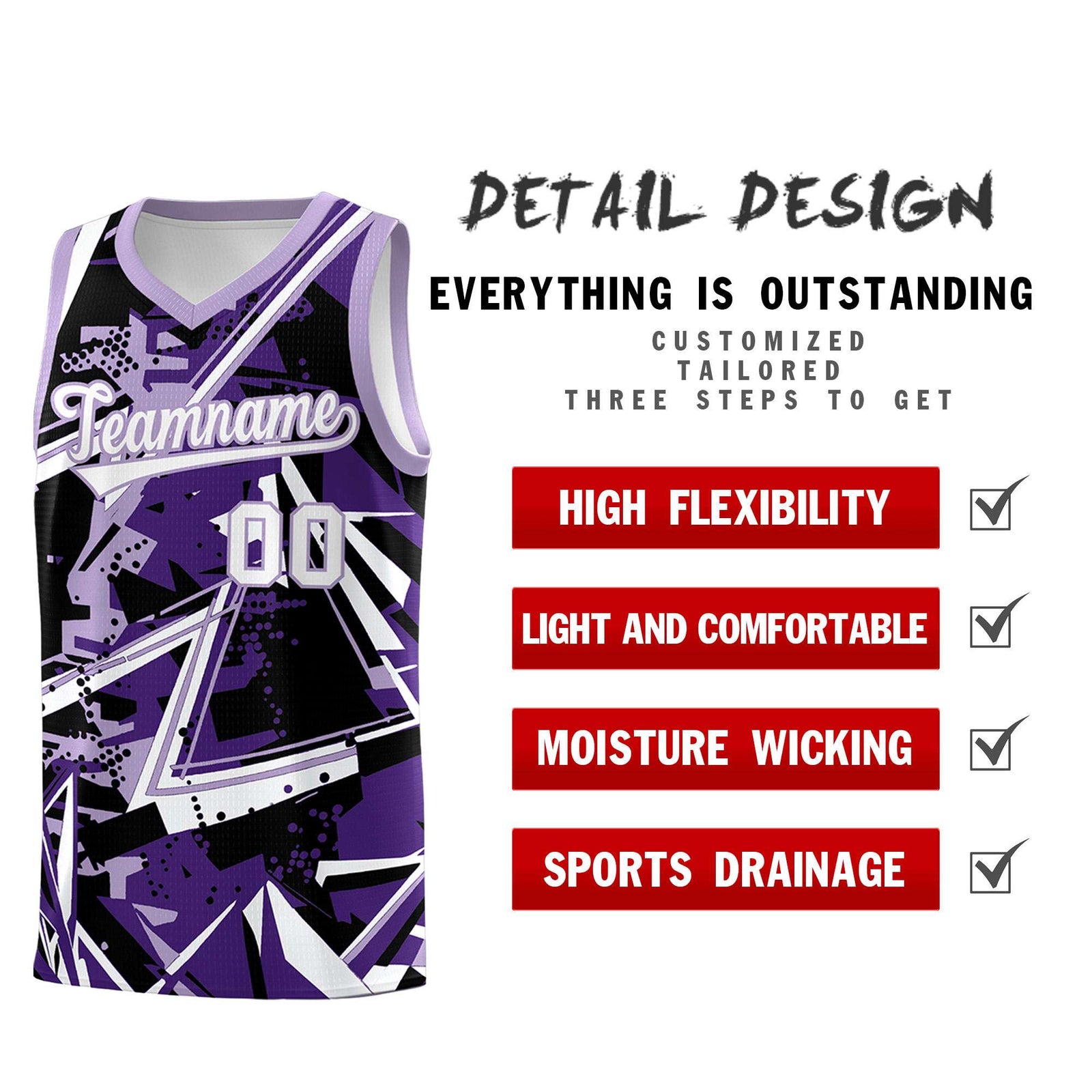 Custom Youth Basketball Jerseys Purple Light Purple Abstract Graffiti Urban Style Personalized Uniform