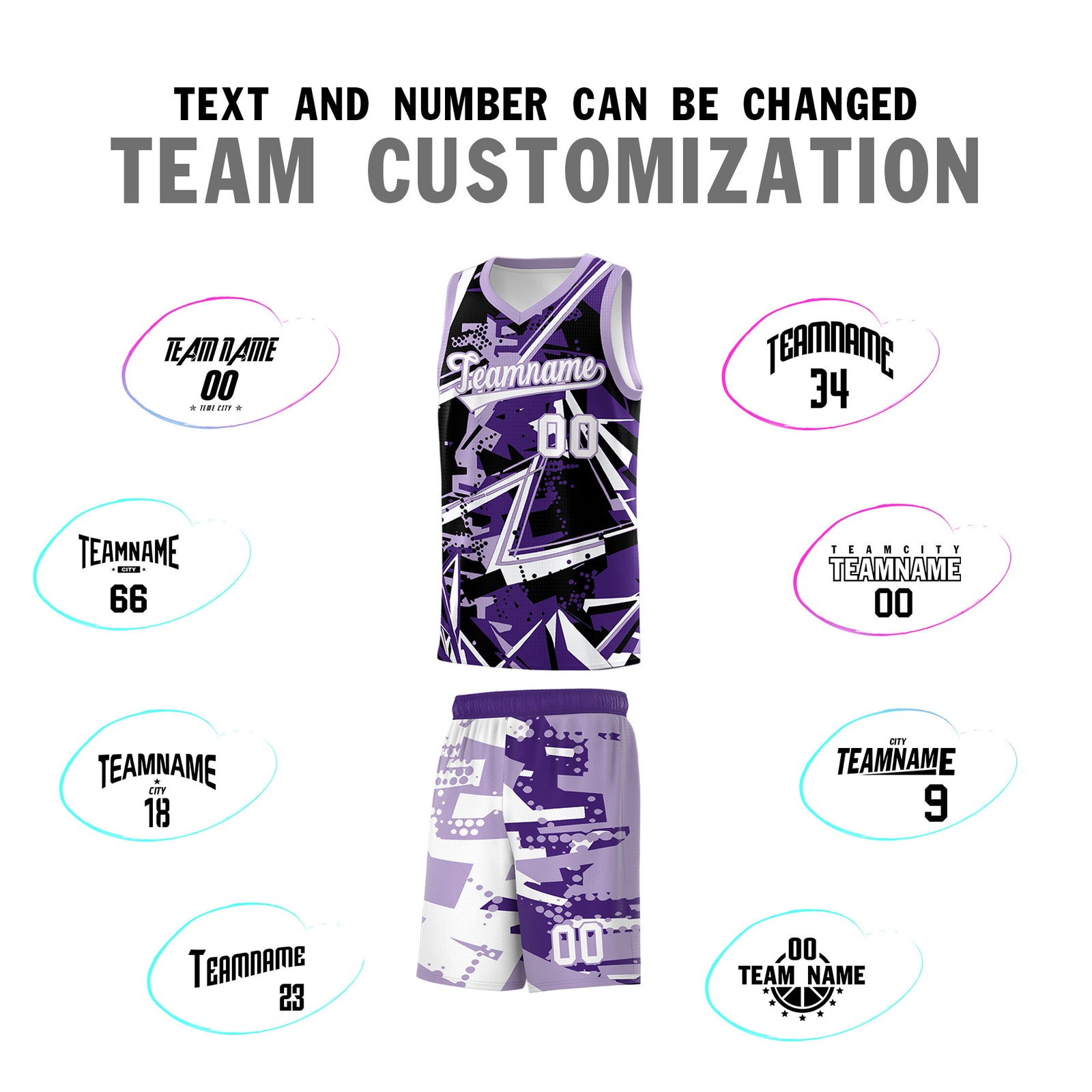 Custom Youth Basketball Jerseys Purple Light Purple Abstract Graffiti Urban Style Personalized Uniform