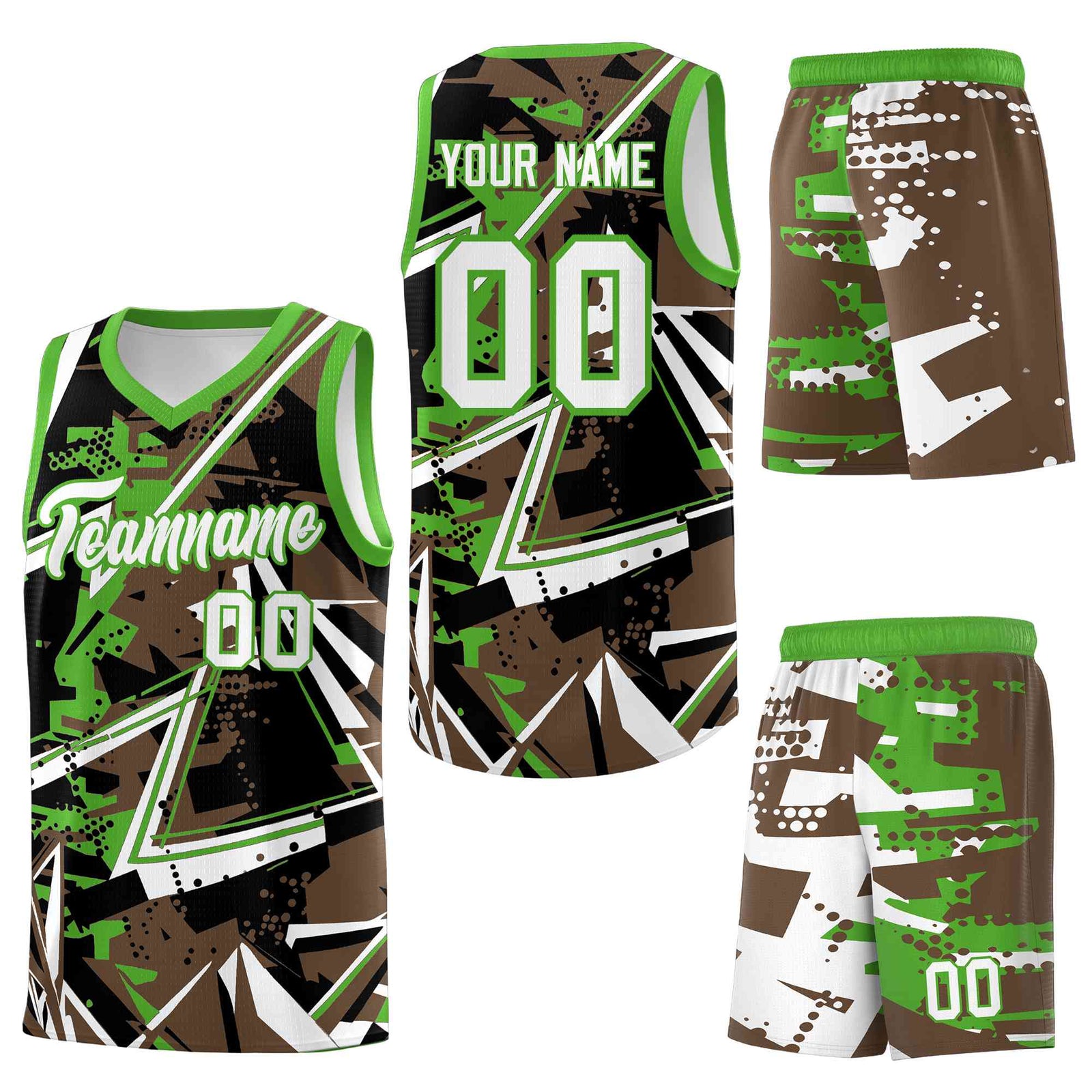 Custom Youth Basketball Jerseys Light Brown Light Green Abstract Graffiti Personalized Street Style Uniform