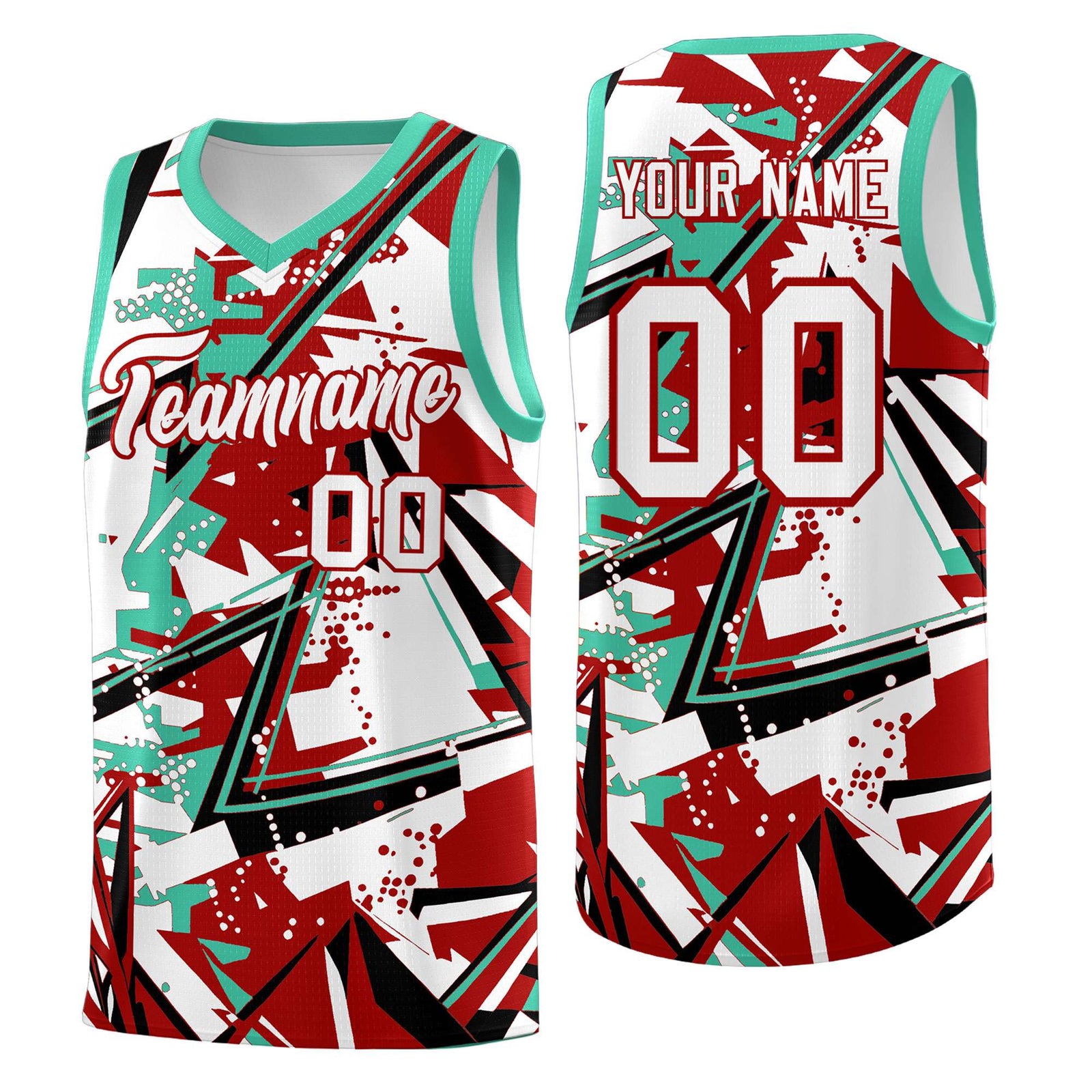 Custom Youth Basketball Jerseys Red Bright Green Abstract Graffiti Personalized Team Name & Number