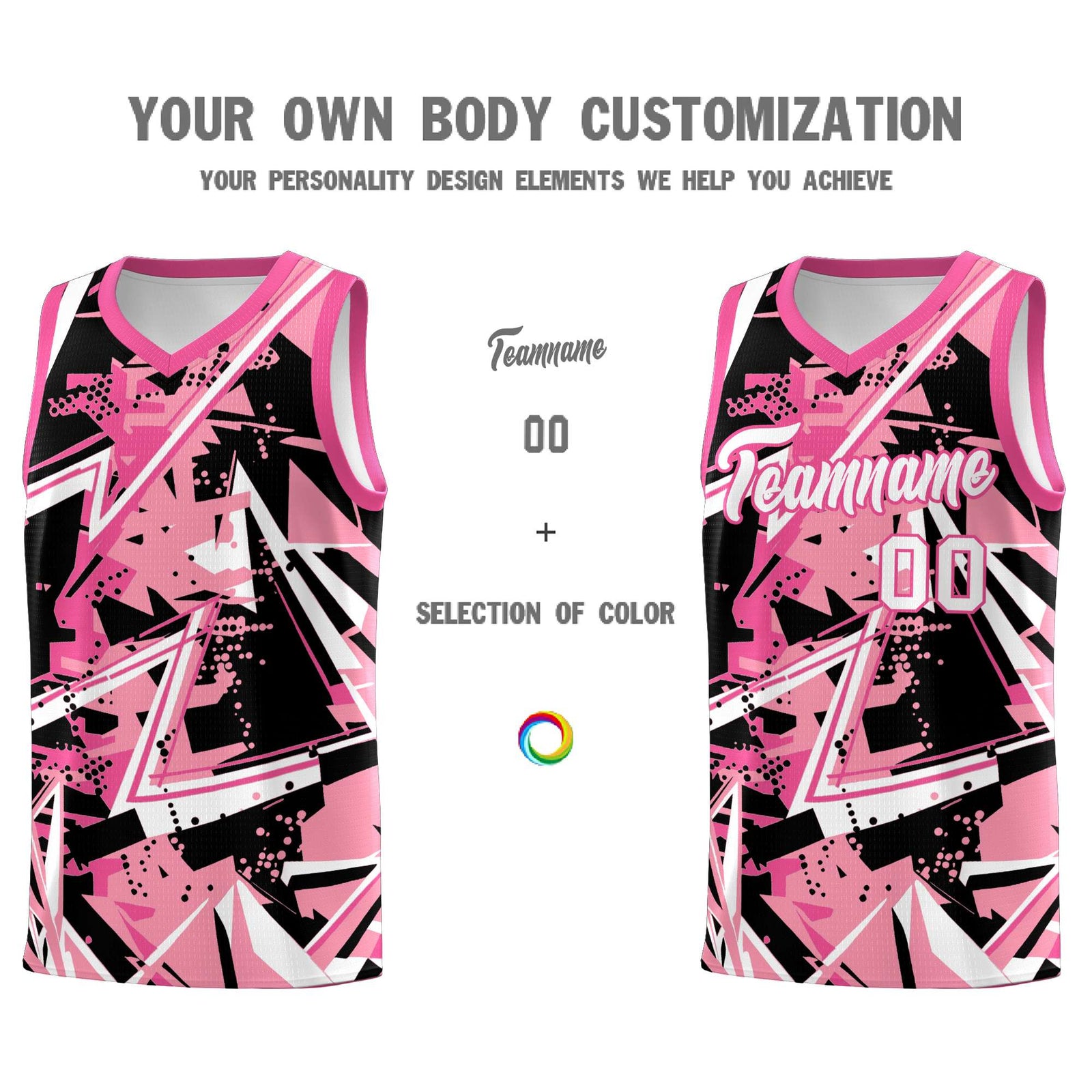 Custom Youth Basketball Jerseys Light Pink Rose Red Abstract Graffiti Personalized Team Name & Number