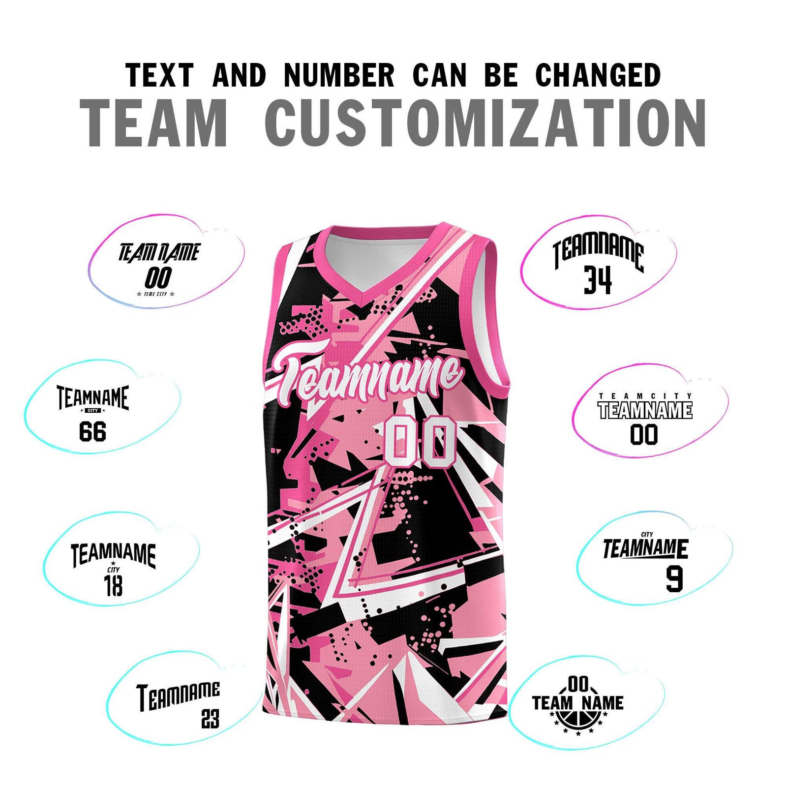 Custom Youth Basketball Jerseys Light Pink Rose Red Abstract Graffiti Personalized Team Name & Number