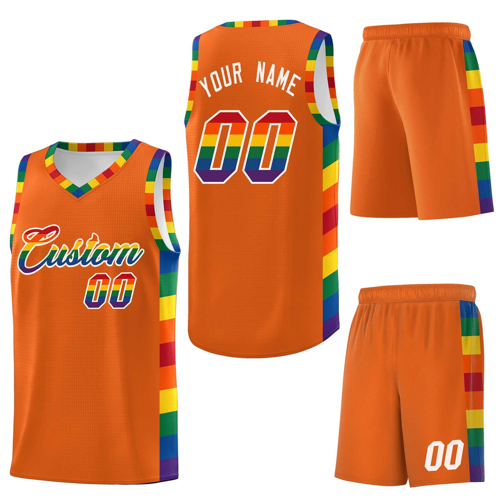 Custom Orange LGBT Rainbow For Pride Month Sports Uniform Basketball Jersey