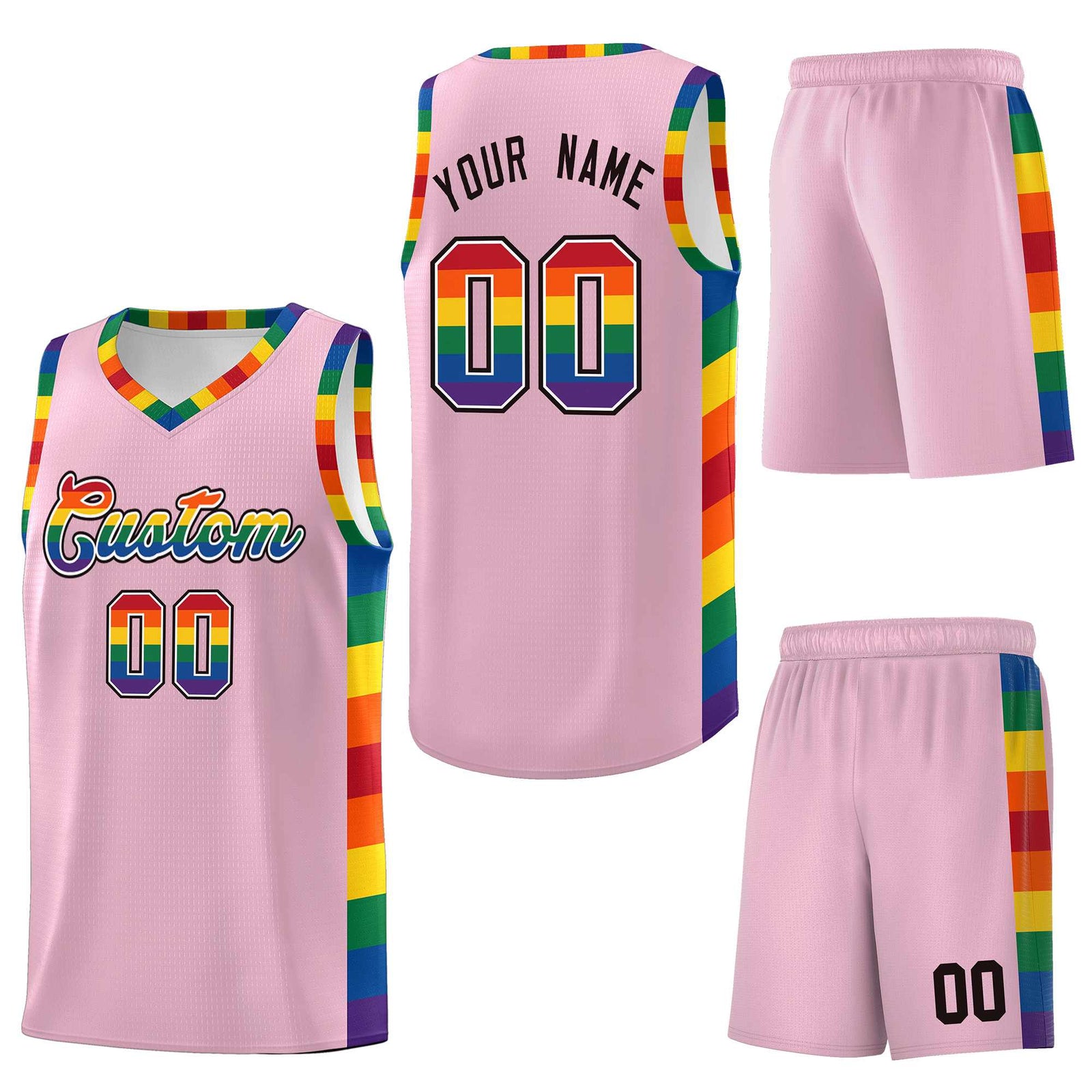 Custom Light Pink LGBT Rainbow For Pride Month Sports Uniform Basketball Jersey