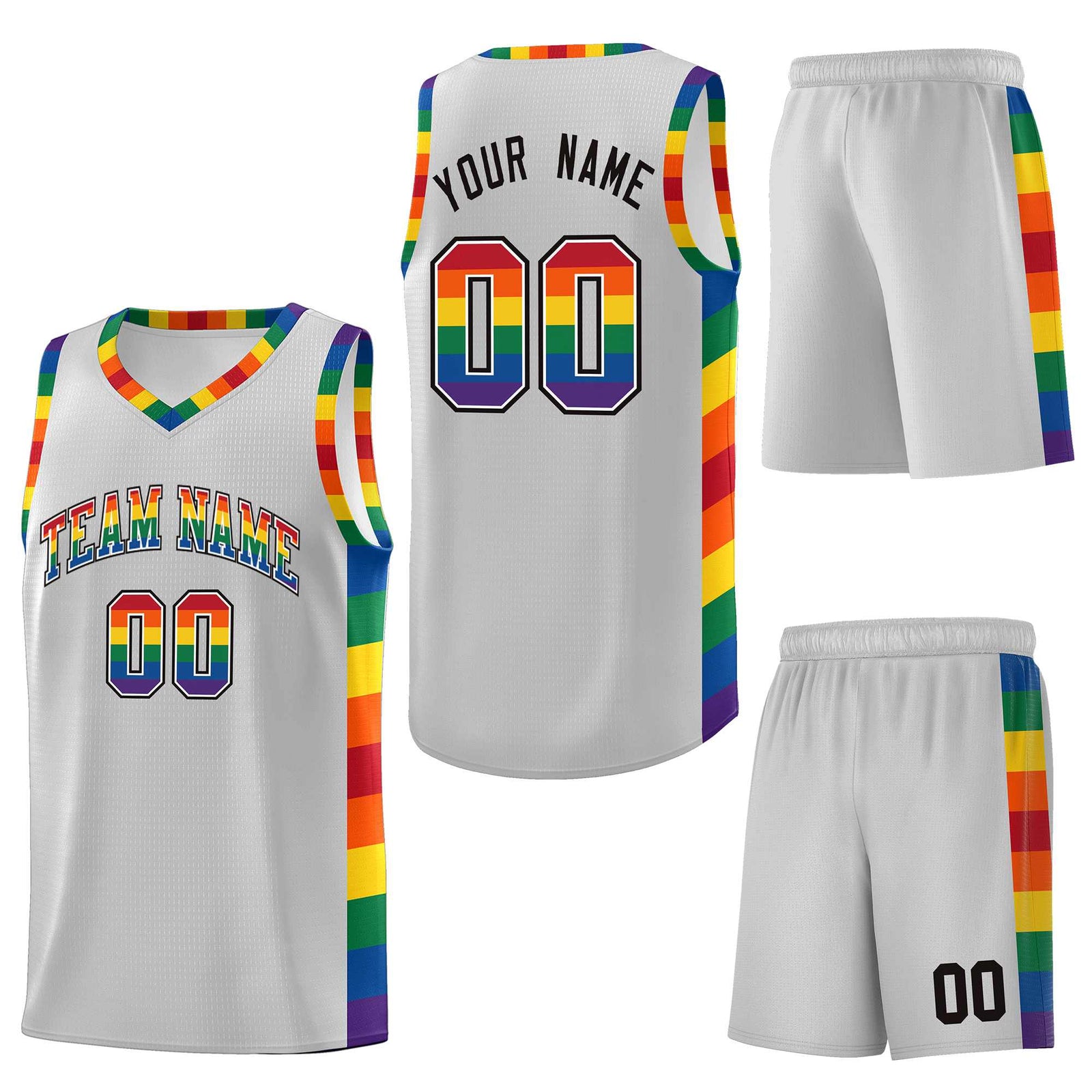 Custom Gray LGBT Rainbow For Pride Month Sports Uniform Basketball Jersey