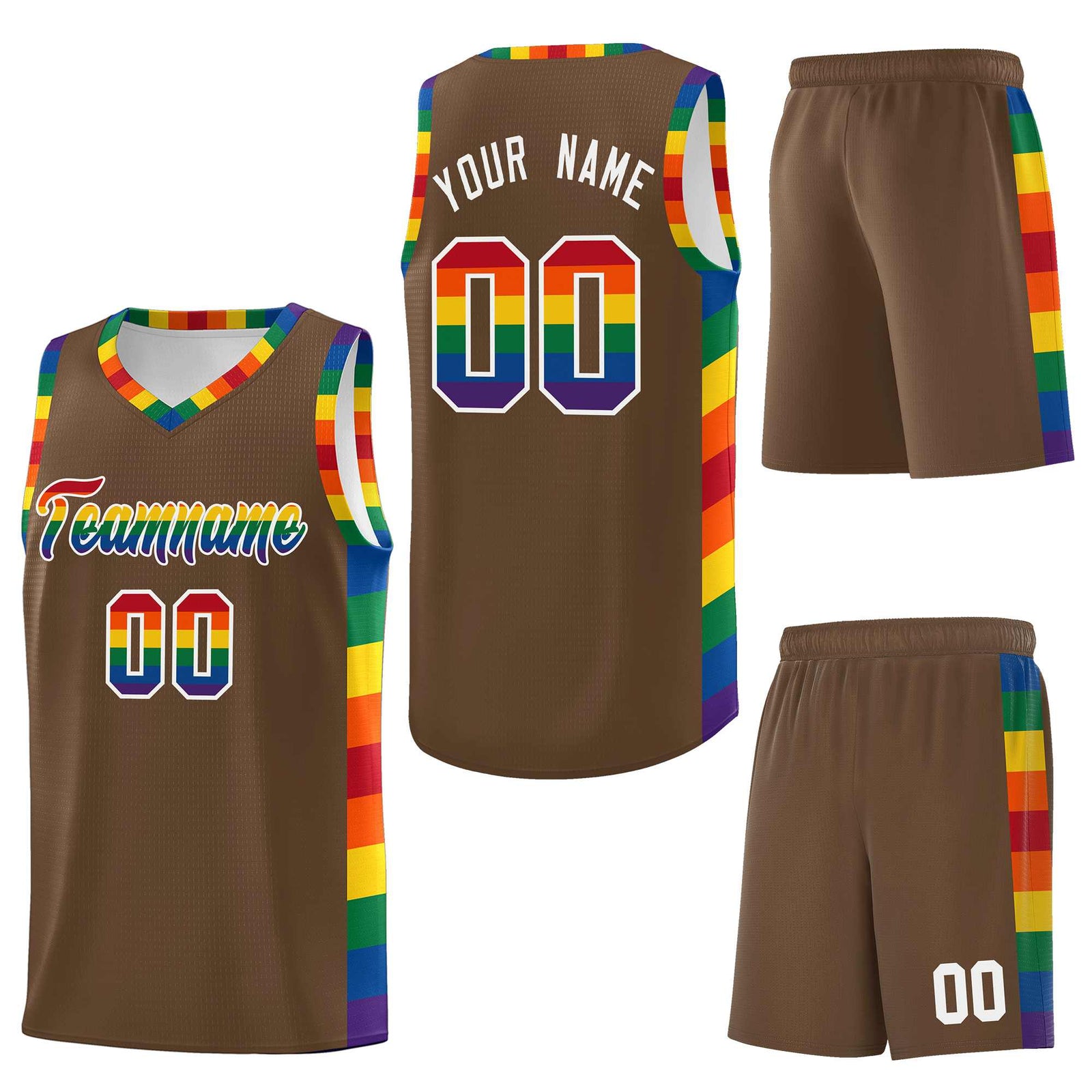 Custom Light Brown LGBT Rainbow For Pride Month Sports Uniform Basketball Jersey