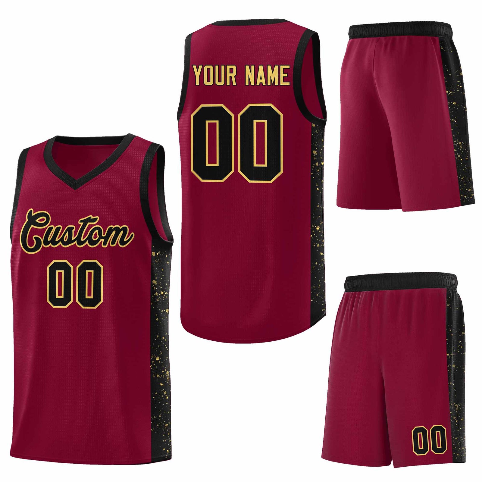 Custom Crimson Black-Khaki Side Splash Sports Uniform Basketball Jersey