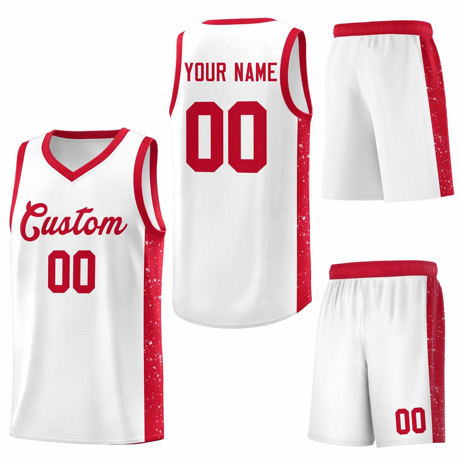 Custom White Red Side Splash Sports Uniform Basketball Jersey