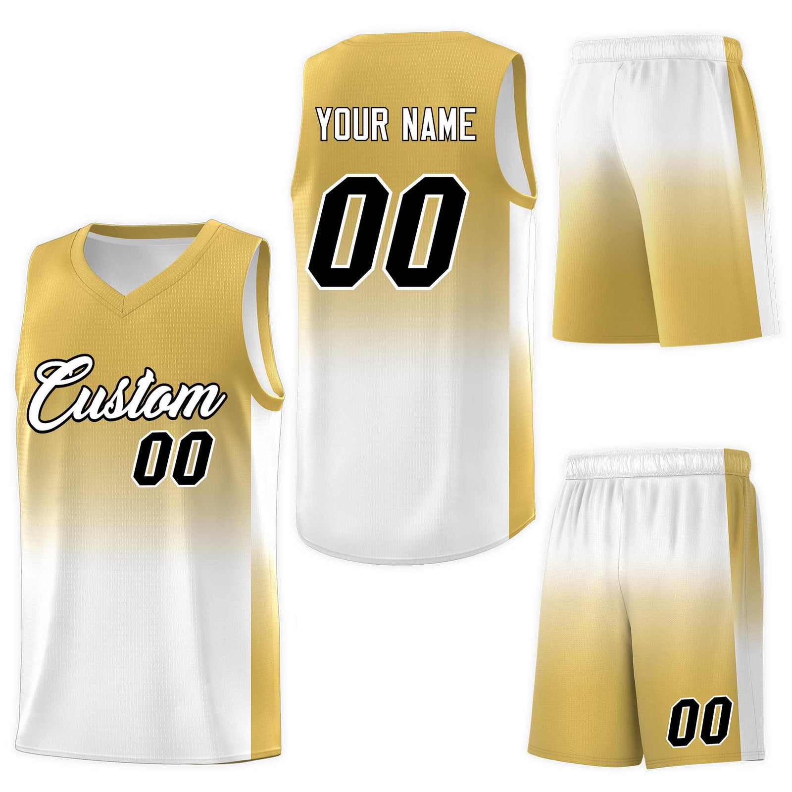 Custom Old Gold White Gradient Fashion Sets Sports Uniform Basketball Jersey