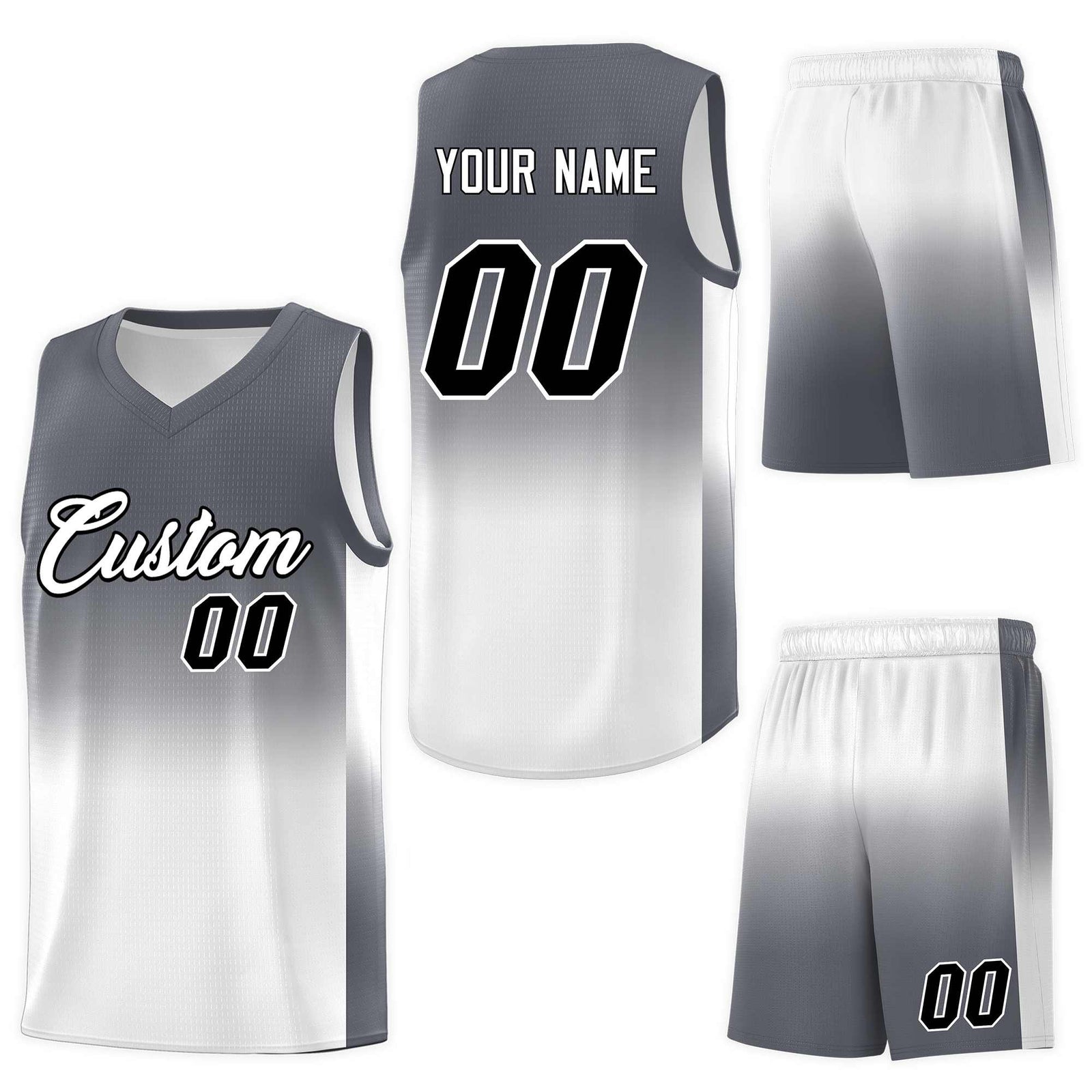 Custom Dark Gray White Gradient Fashion Sets Sports Uniform Basketball Jersey