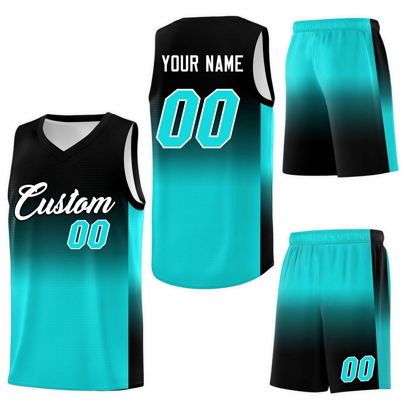 Custom Black Bright Green Gradient Fashion Sets Sports Uniform Basketball Jersey