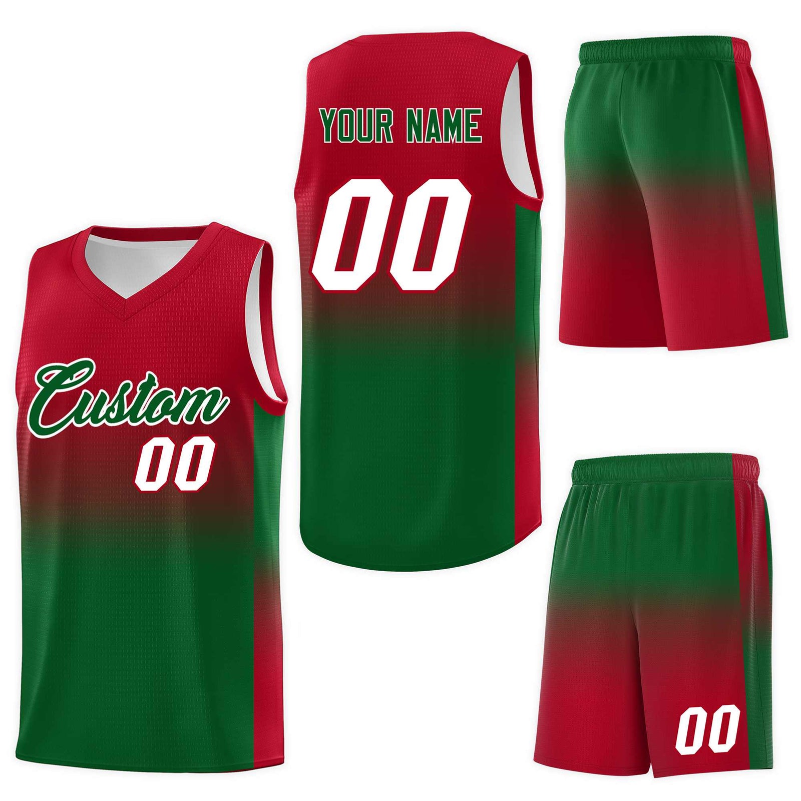 Custom Red Kelly Green Gradient Fashion Sets Sports Uniform Basketball Jersey
