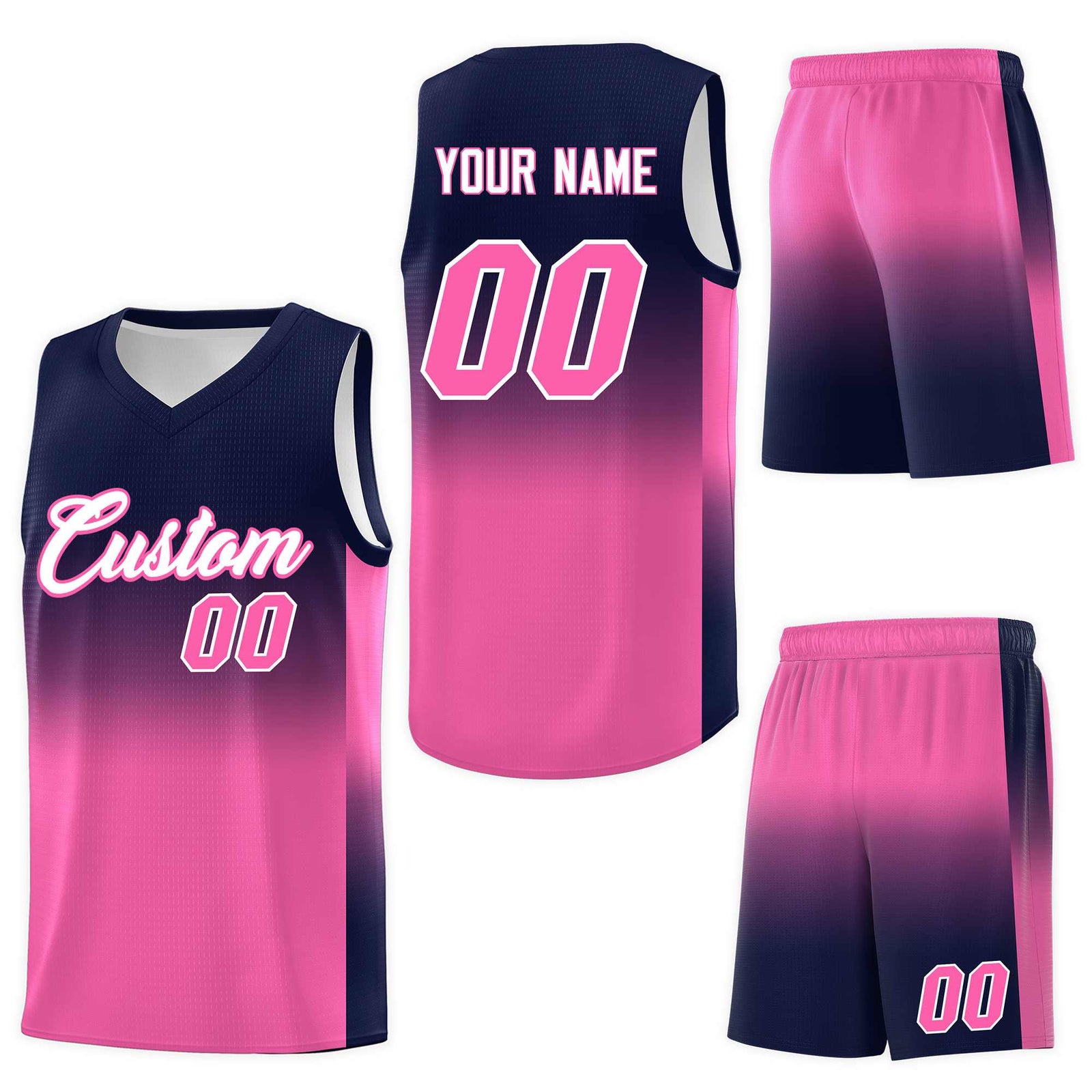 Custom Navy Pink Gradient Fashion Sets Sports Uniform Basketball Jersey