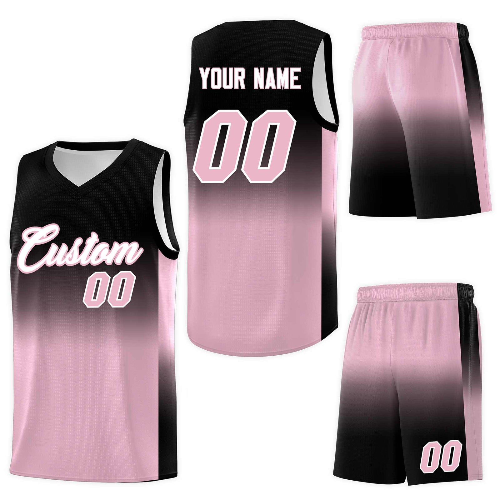 Custom Black Light Pink Gradient Fashion Sets Sports Uniform Basketball Jersey