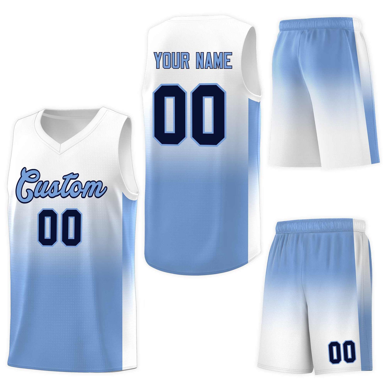 Custom White Light Blue Gradient Fashion Sets Sports Uniform Basketball Jersey