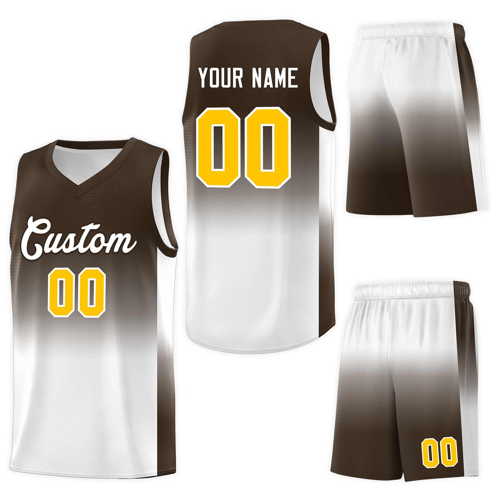Custom Brown White Gradient Fashion Sets Sports Uniform Basketball Jersey