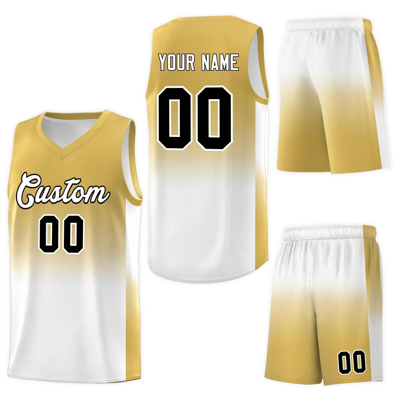Custom Old Gold White Gradient Fashion Sets Sports Uniform Basketball Jersey