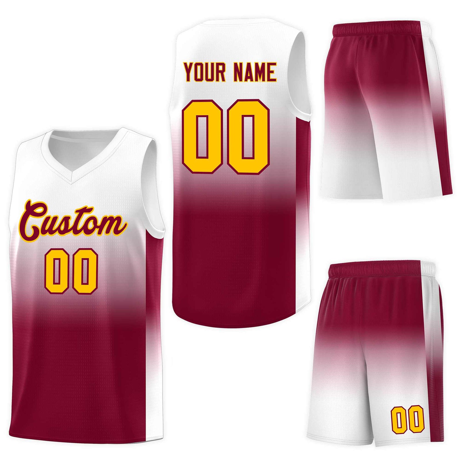 Custom White Crimson Gradient Fashion Sets Sports Uniform Basketball Jersey