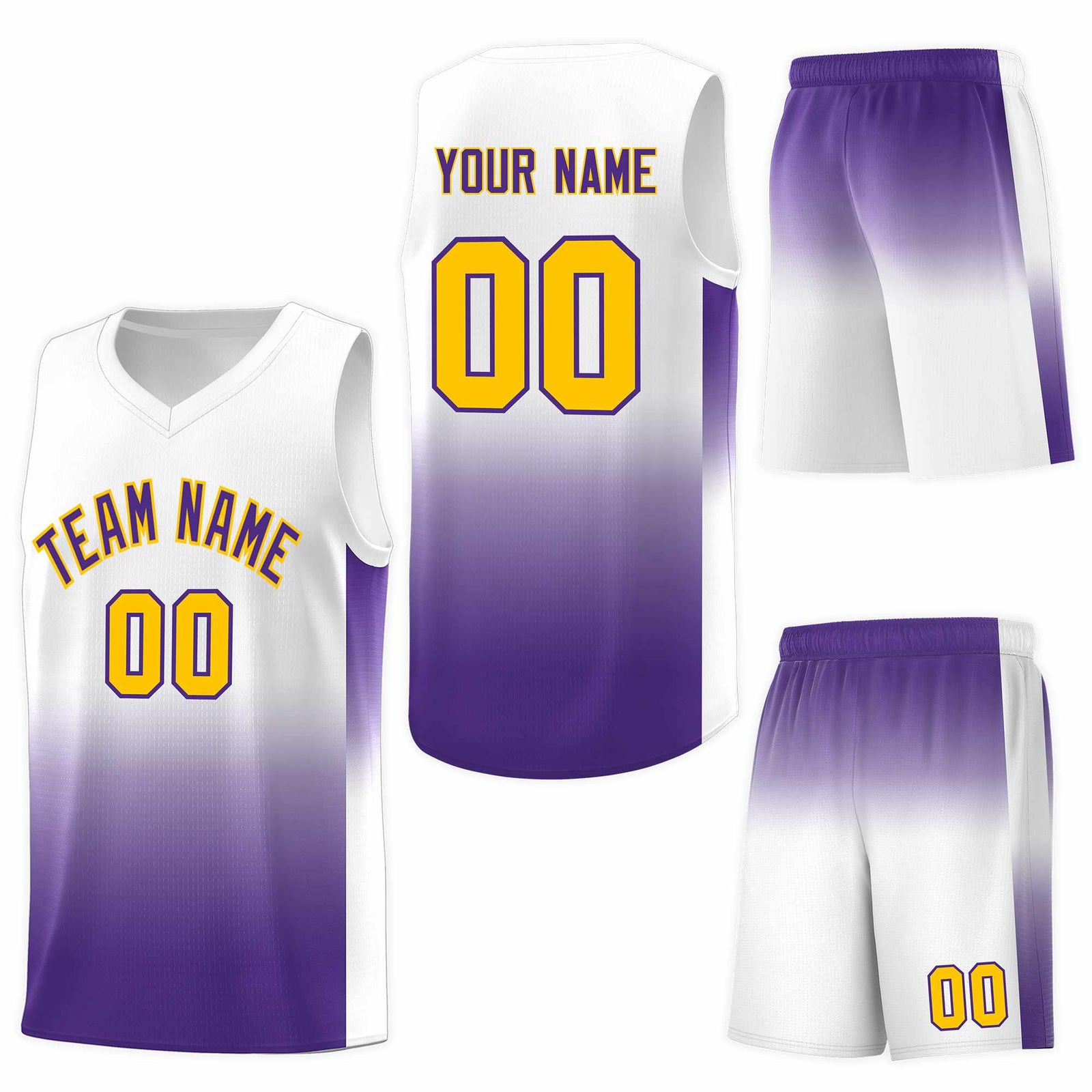Custom White Purple Gradient Fashion Sets Sports Uniform Basketball Jersey
