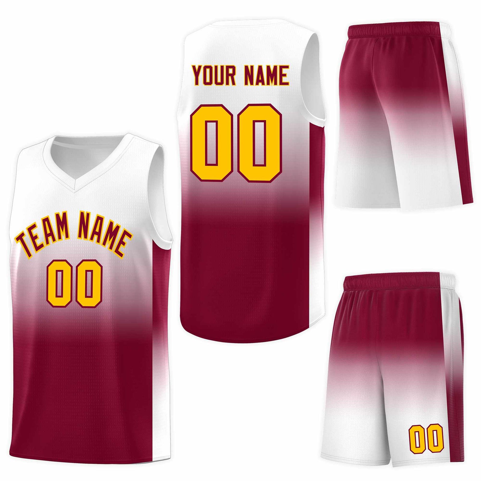 Custom White Crimson Gradient Fashion Sets Sports Uniform Basketball Jersey