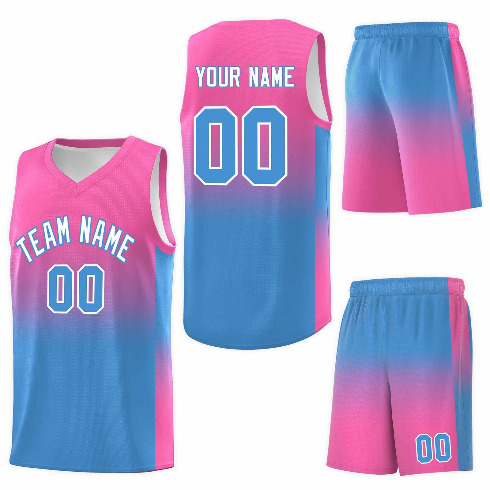 Custom Pink Powder Blue Gradient Fashion Sets Sports Uniform Basketball Jersey