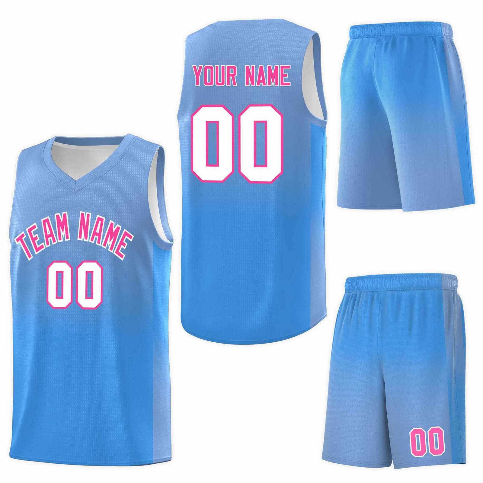 Custom Light Blue Powder Blue Gradient Fashion Sets Sports Uniform Basketball Jersey