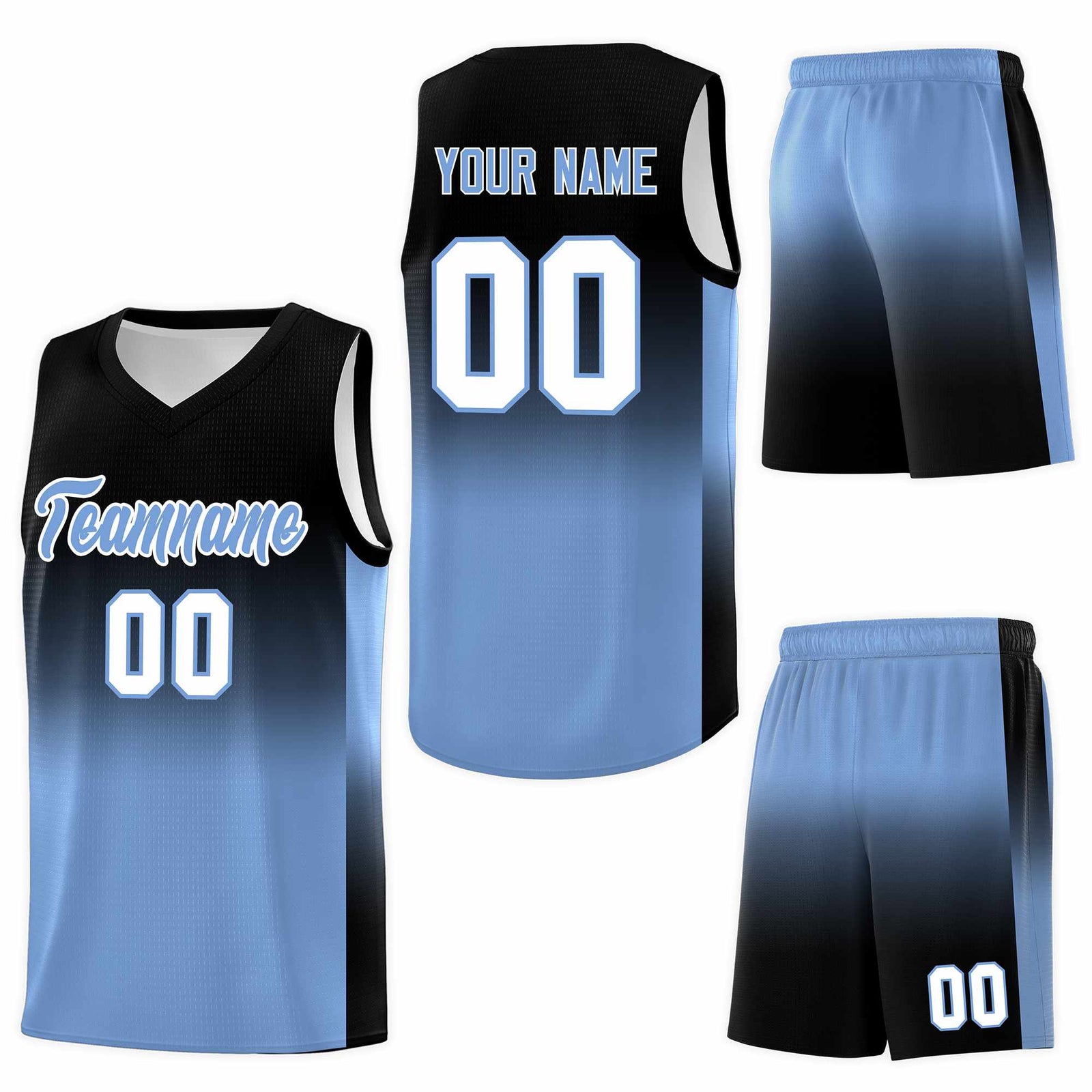 Custom Black Light Blue Gradient Fashion Sets Sports Uniform Basketball Jersey