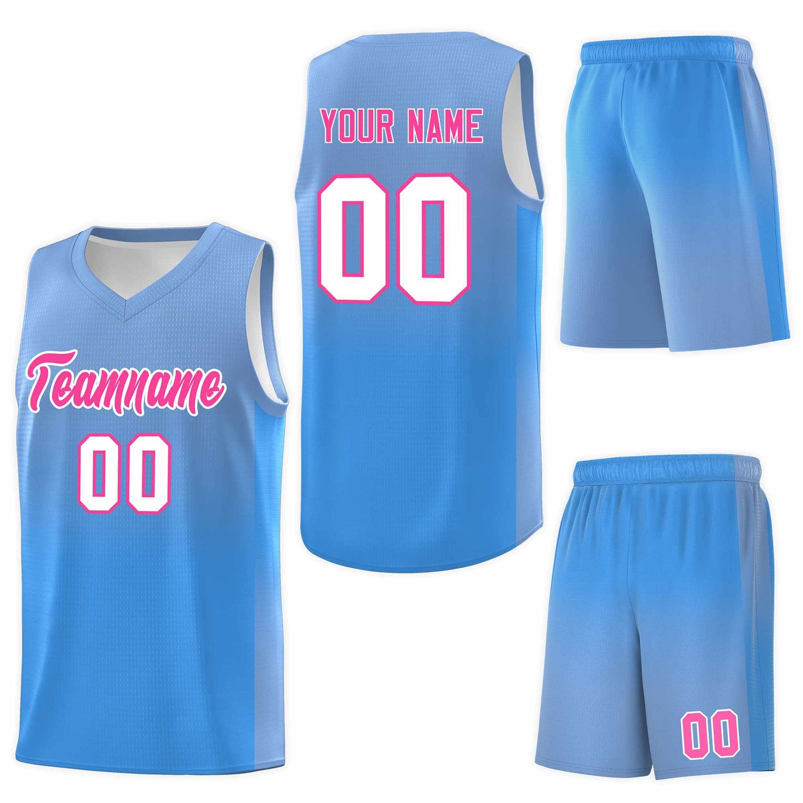 Custom Light Blue Powder Blue Gradient Fashion Sets Sports Uniform Basketball Jersey