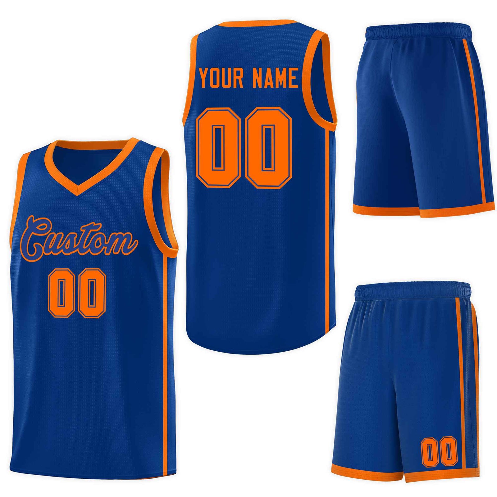 Custom Royal Orange Side Two Bars Sports Uniform Basketball Jersey