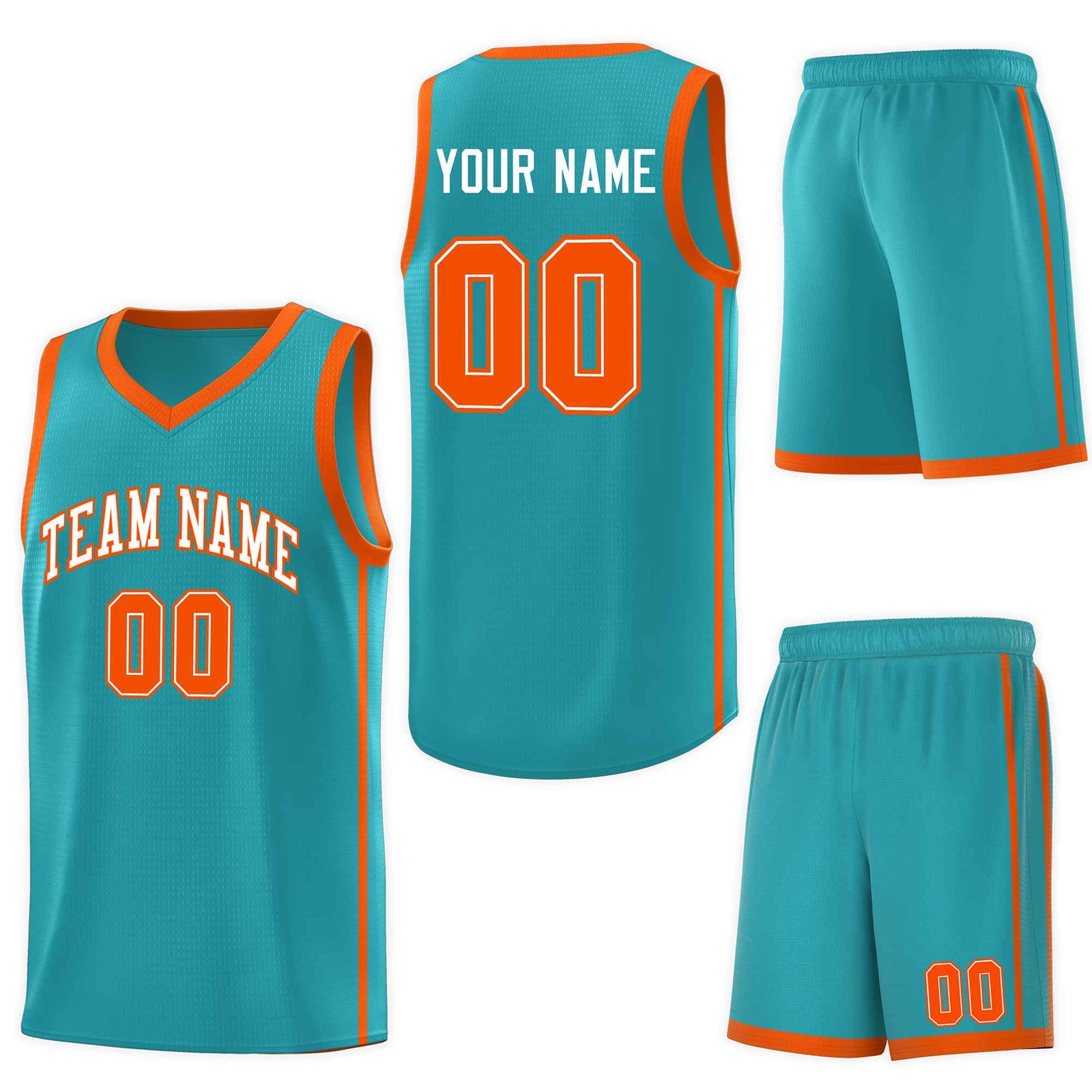 Custom Aqua White-Orange Side Two Bars Sports Uniform Basketball Jersey