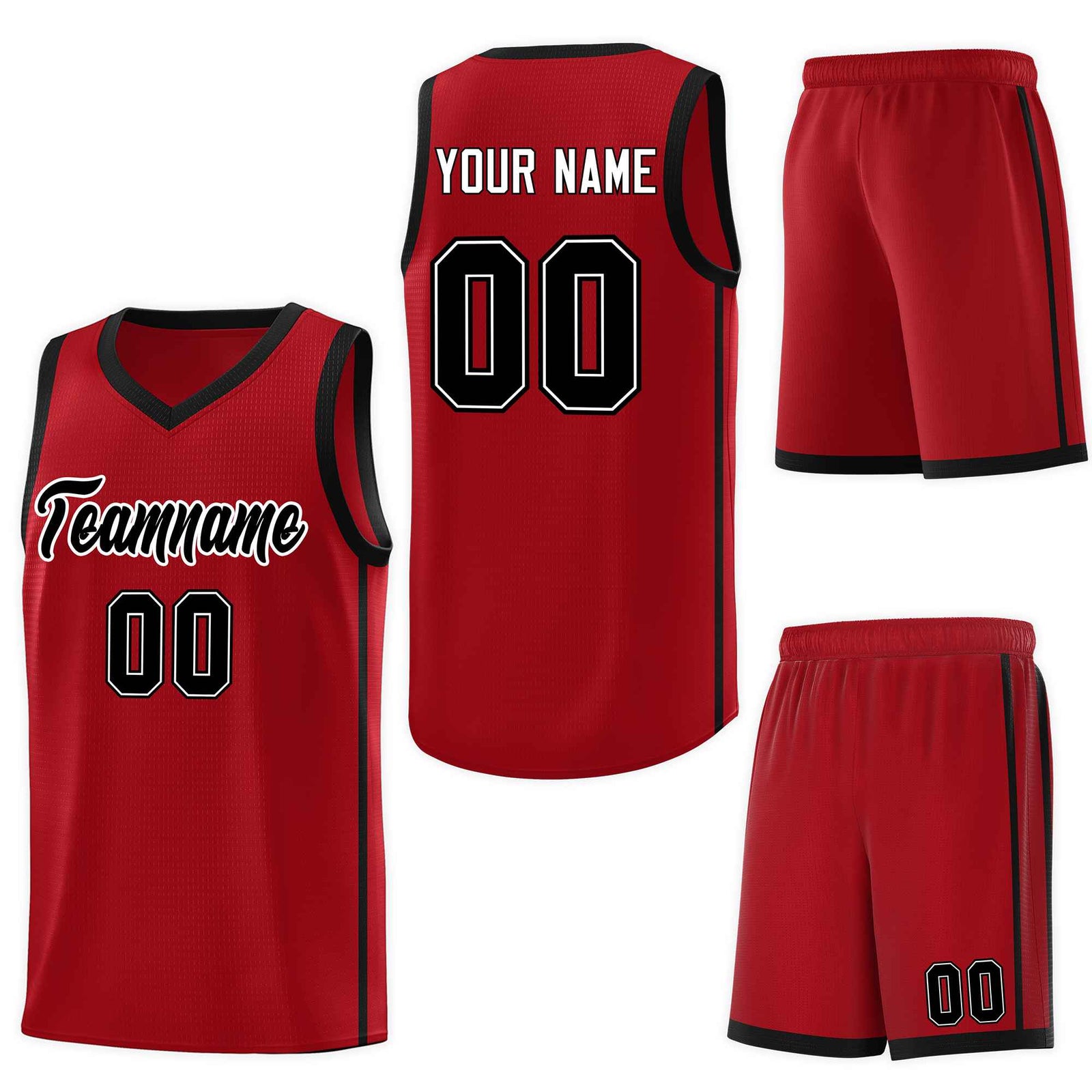 Custom Red Black-White Side Two Bars Sports Uniform Basketball Jersey