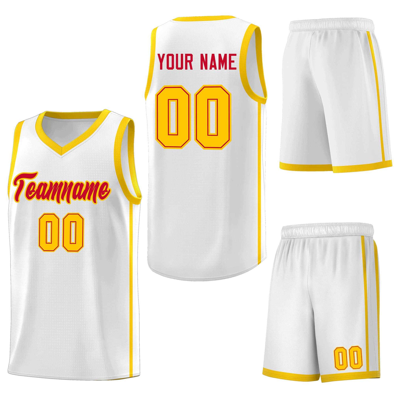 Custom White Red-Gold Side Two Bars Sports Uniform Basketball Jersey