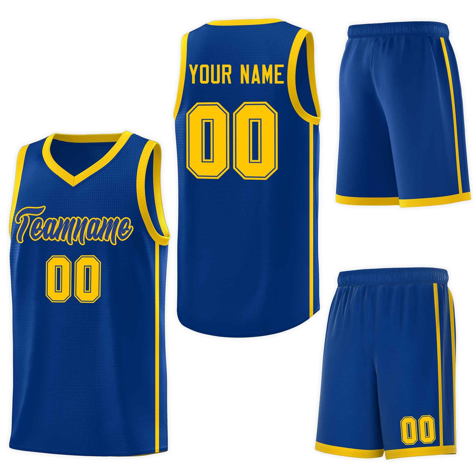 Custom Royal Gold Side Two Bars Sports Uniform Basketball Jersey