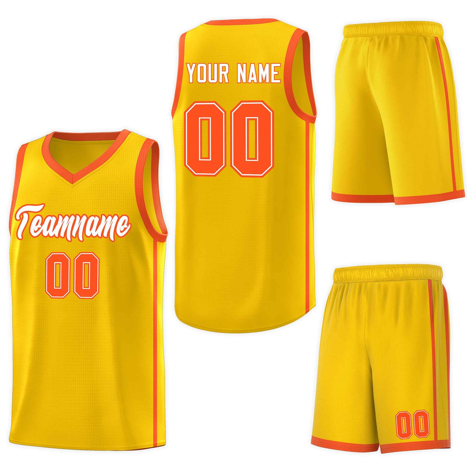 Custom Gold White-Orange Side Two Bars Sports Uniform Basketball Jersey