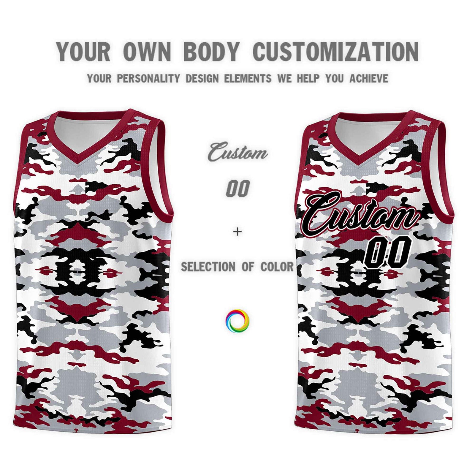 Custom Gray Crimson-Black-White Personalized Camo Sets Sports Uniform Basketball Jersey