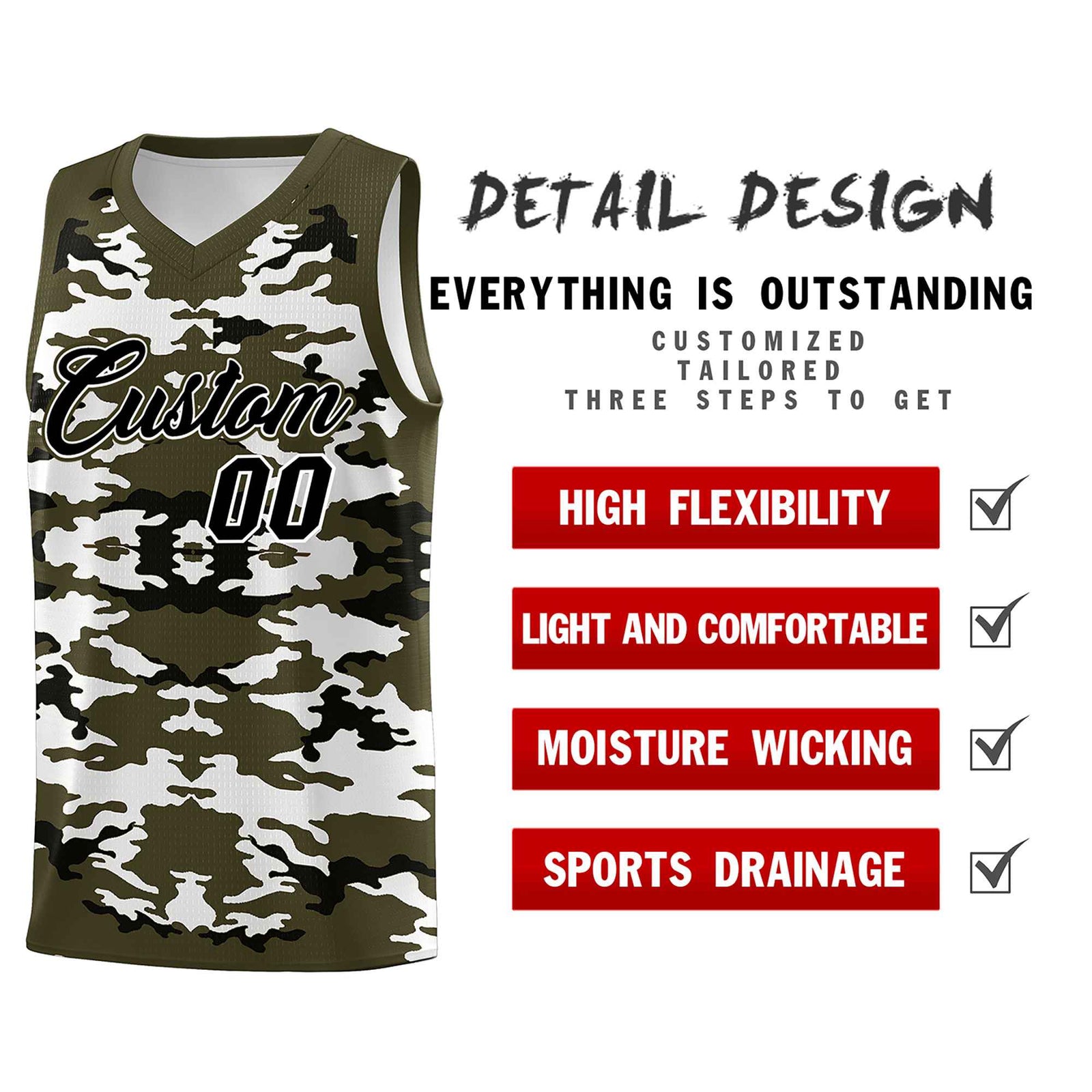 Custom Olive Black-White Personalized Camo Top Basketball Jersey