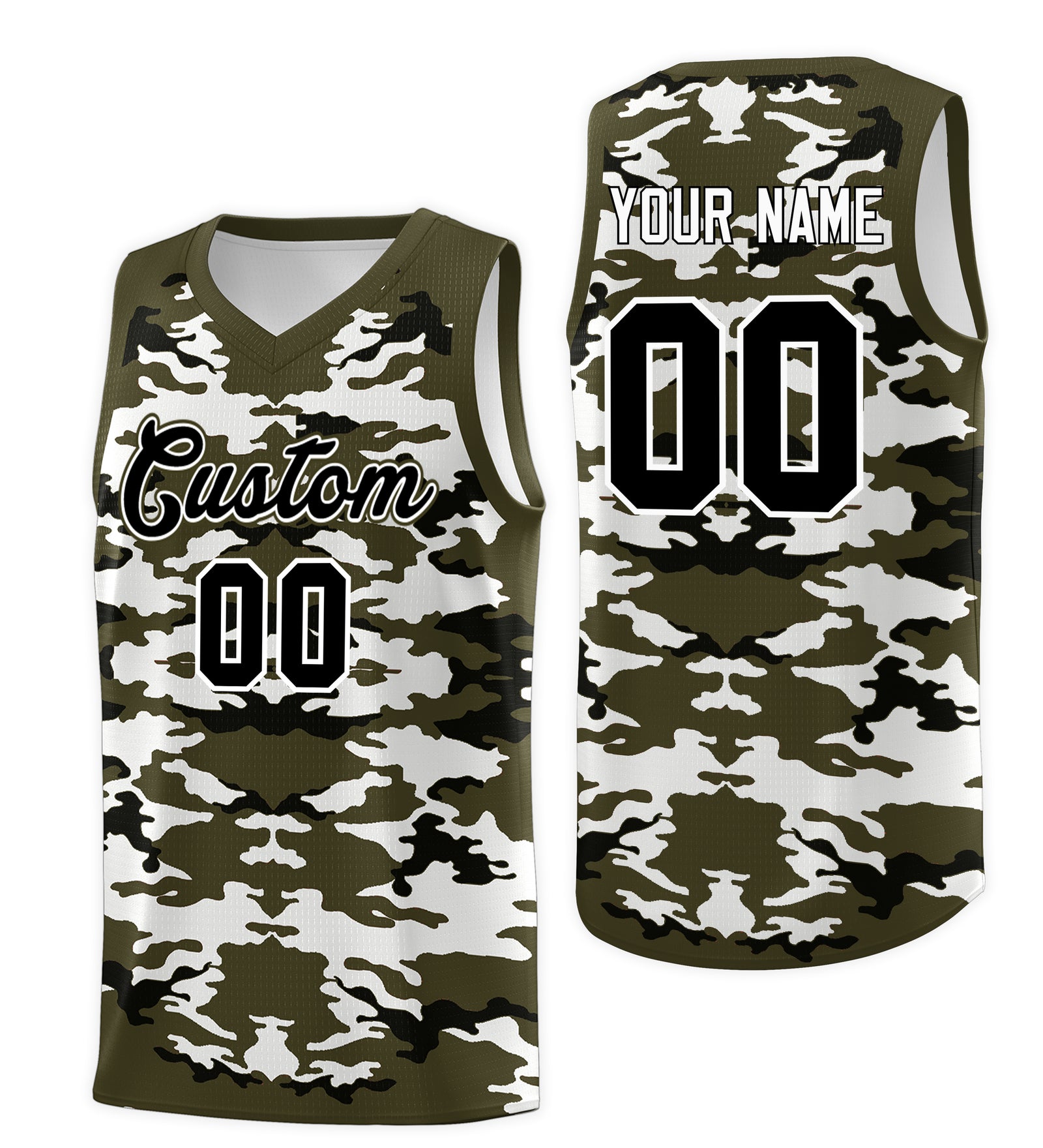 Custom Olive Black-White Personalized Camo Top Basketball Jersey