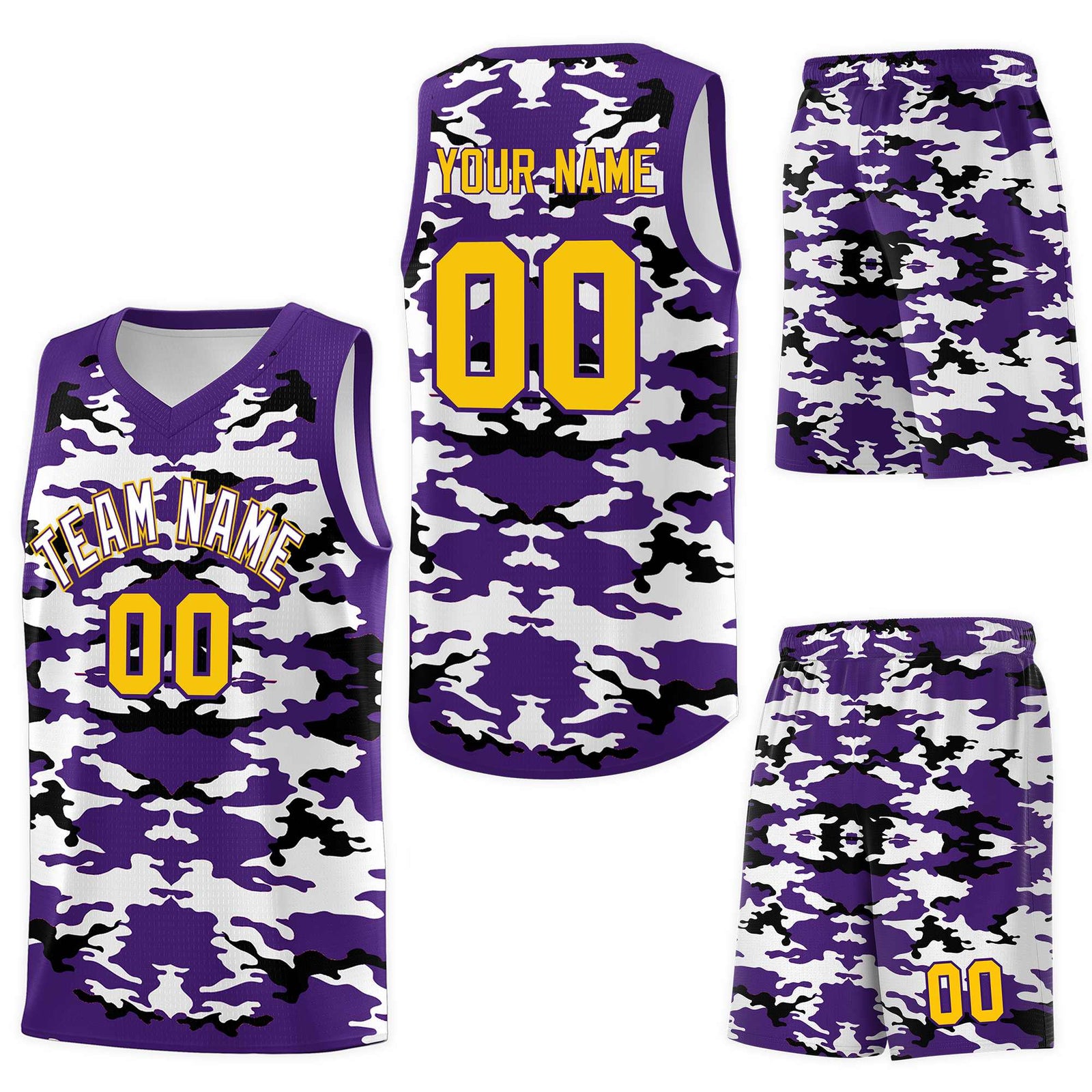 Custom Purple Black-White Personalized Camo Sets Sports Uniform Basketball Jersey