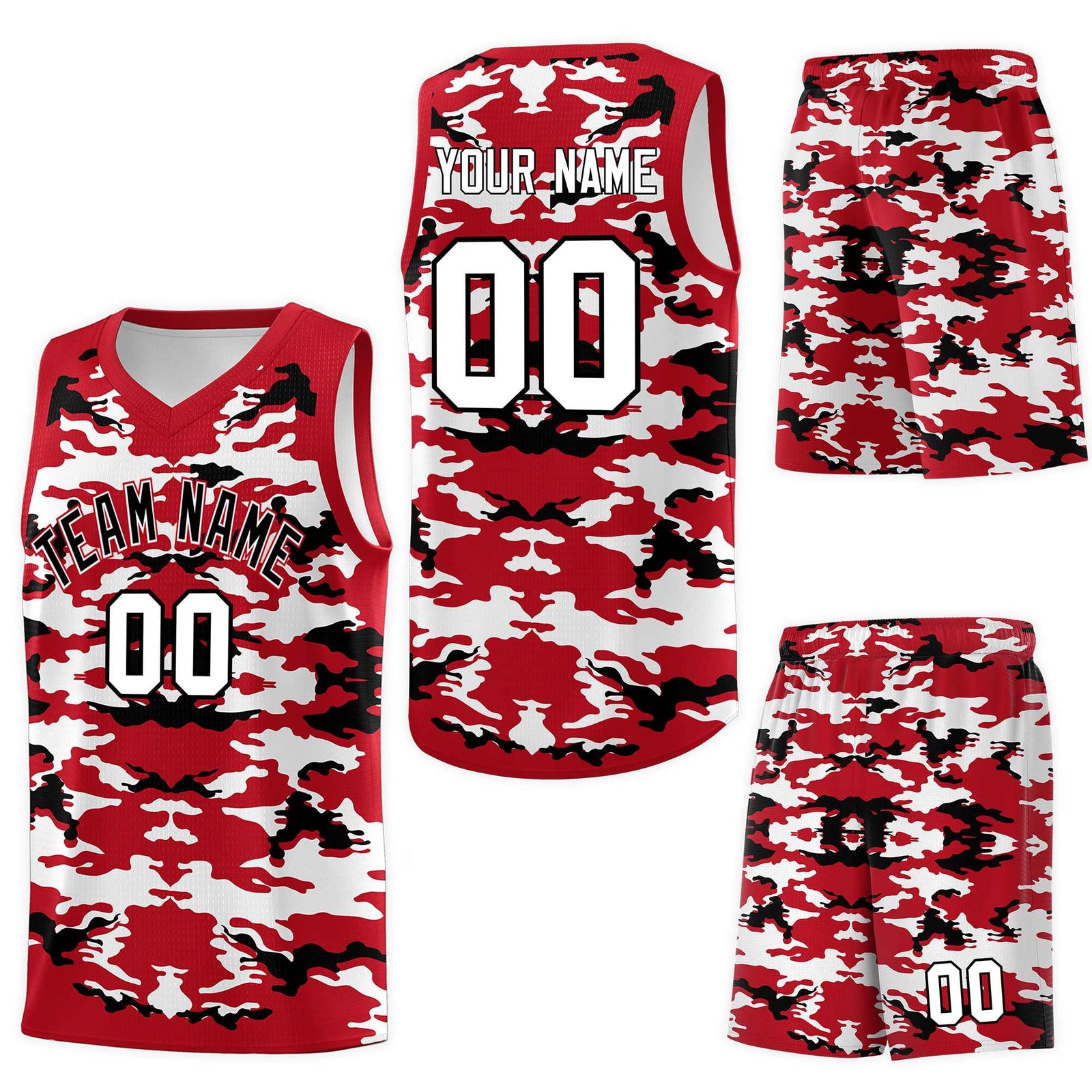 Custom Red Black-White Personalized Camo Sets Sports Uniform Basketball Jersey