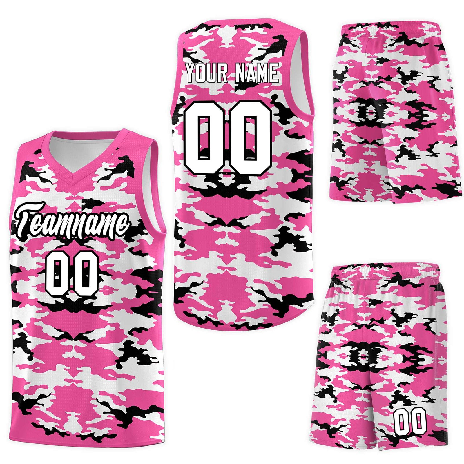 Custom Pink Black-White Personalized Camo Sets Sports Uniform Basketball Jersey