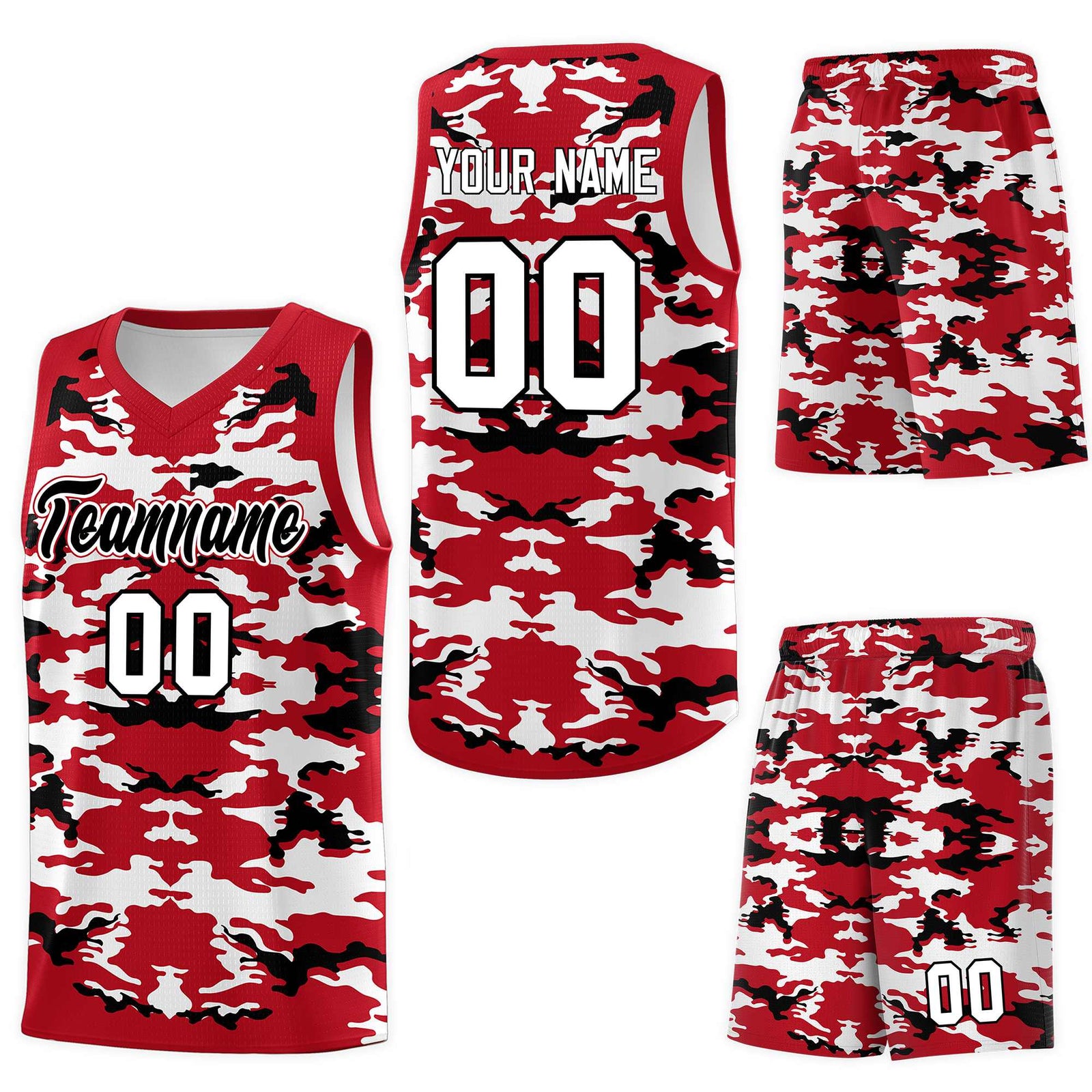 Custom Red Black-White Personalized Camo Sets Sports Uniform Basketball Jersey