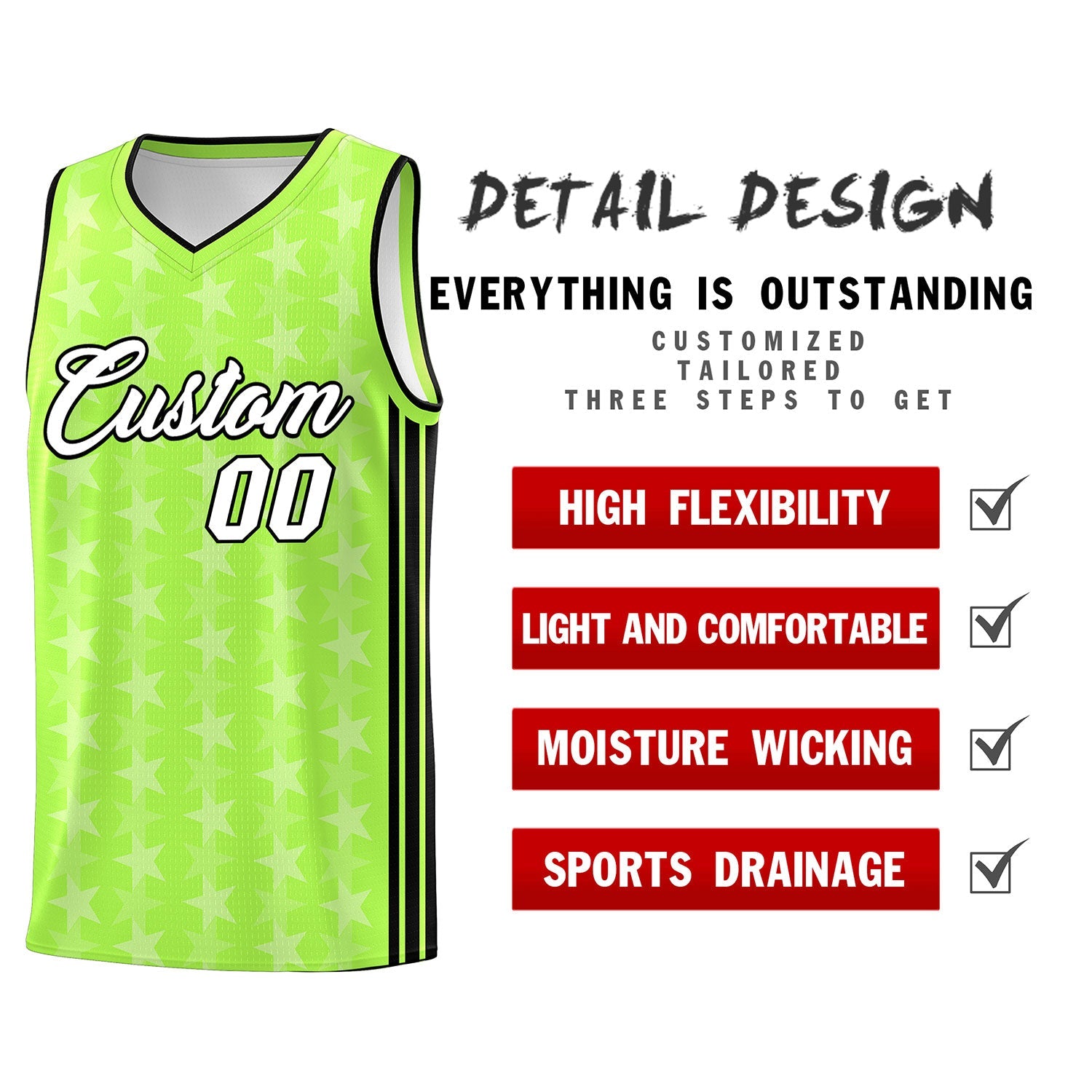 Custom Neon Green White Star Graffiti Pattern Sets Sports Uniform Basketball Jersey