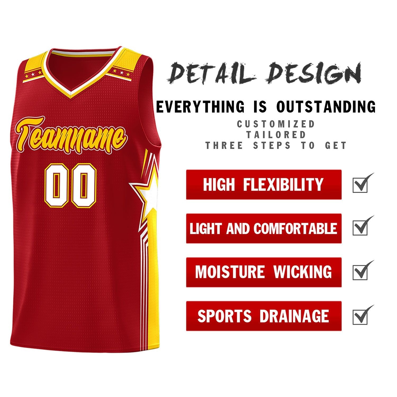 Custom Red Gold Star Graffiti Pattern Sports Uniform Basketball Jersey