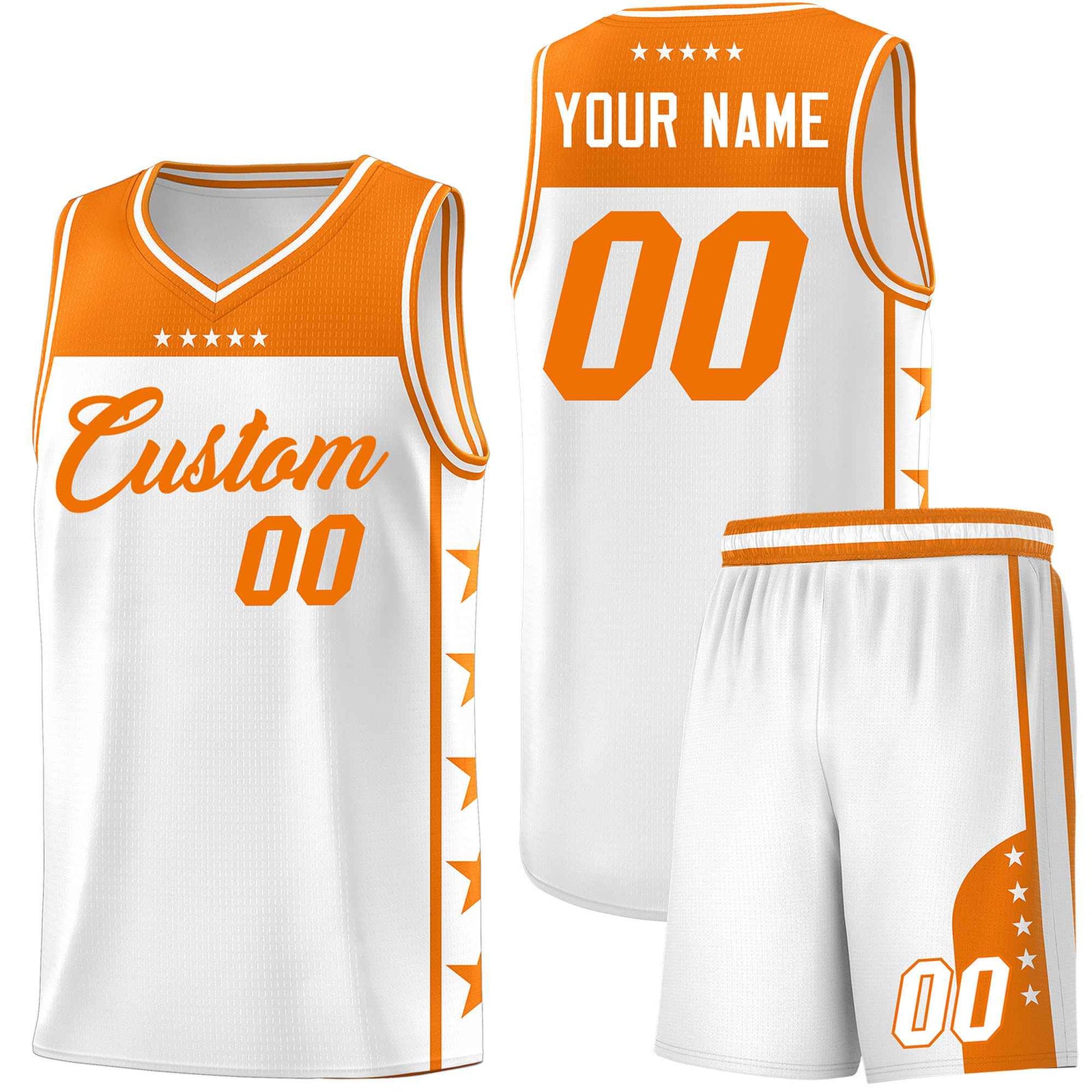 Custom White Orange Color Block Sets Sports Uniform Basketball Jersey