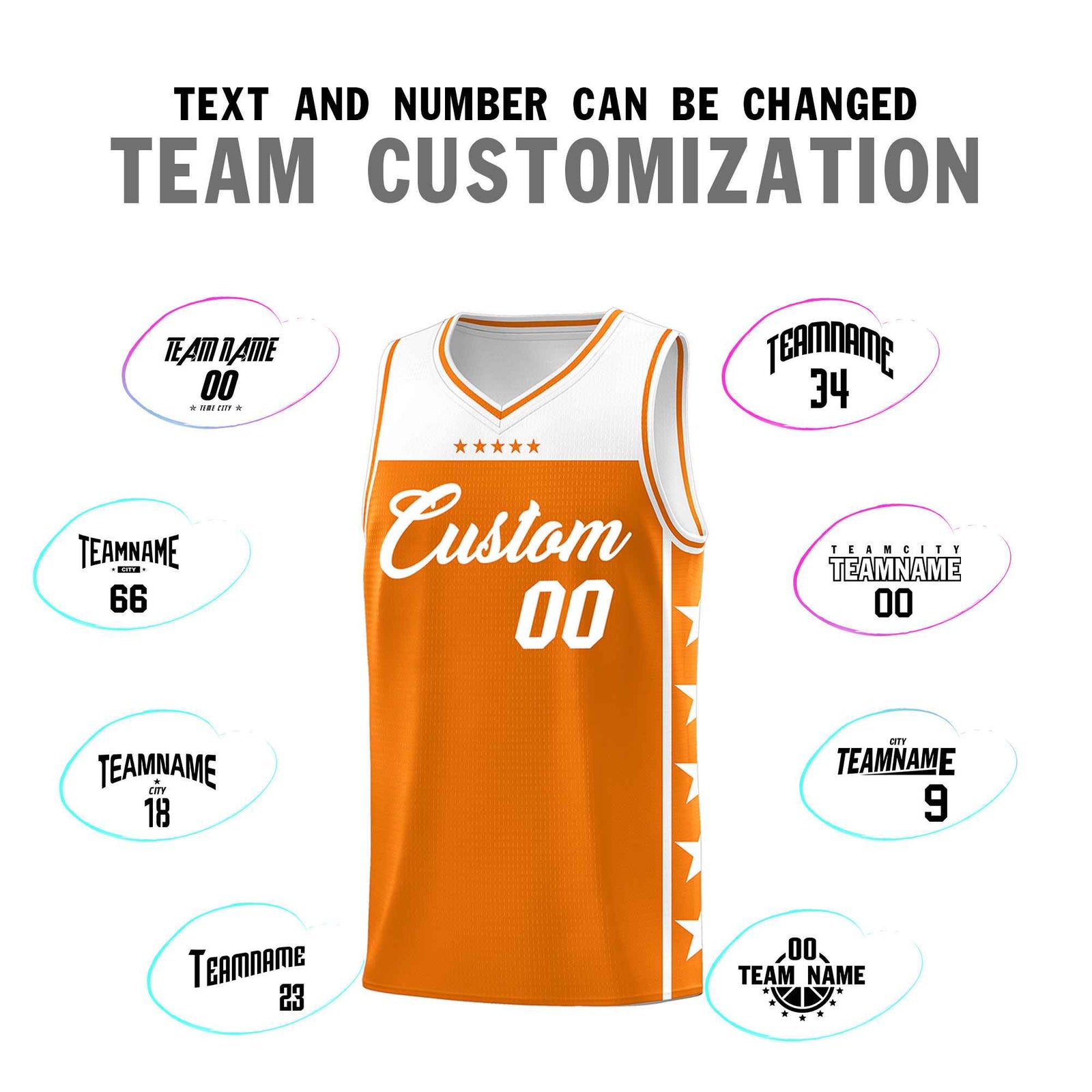 Custom Orange White Color Block Sets Sports Uniform Basketball Jersey