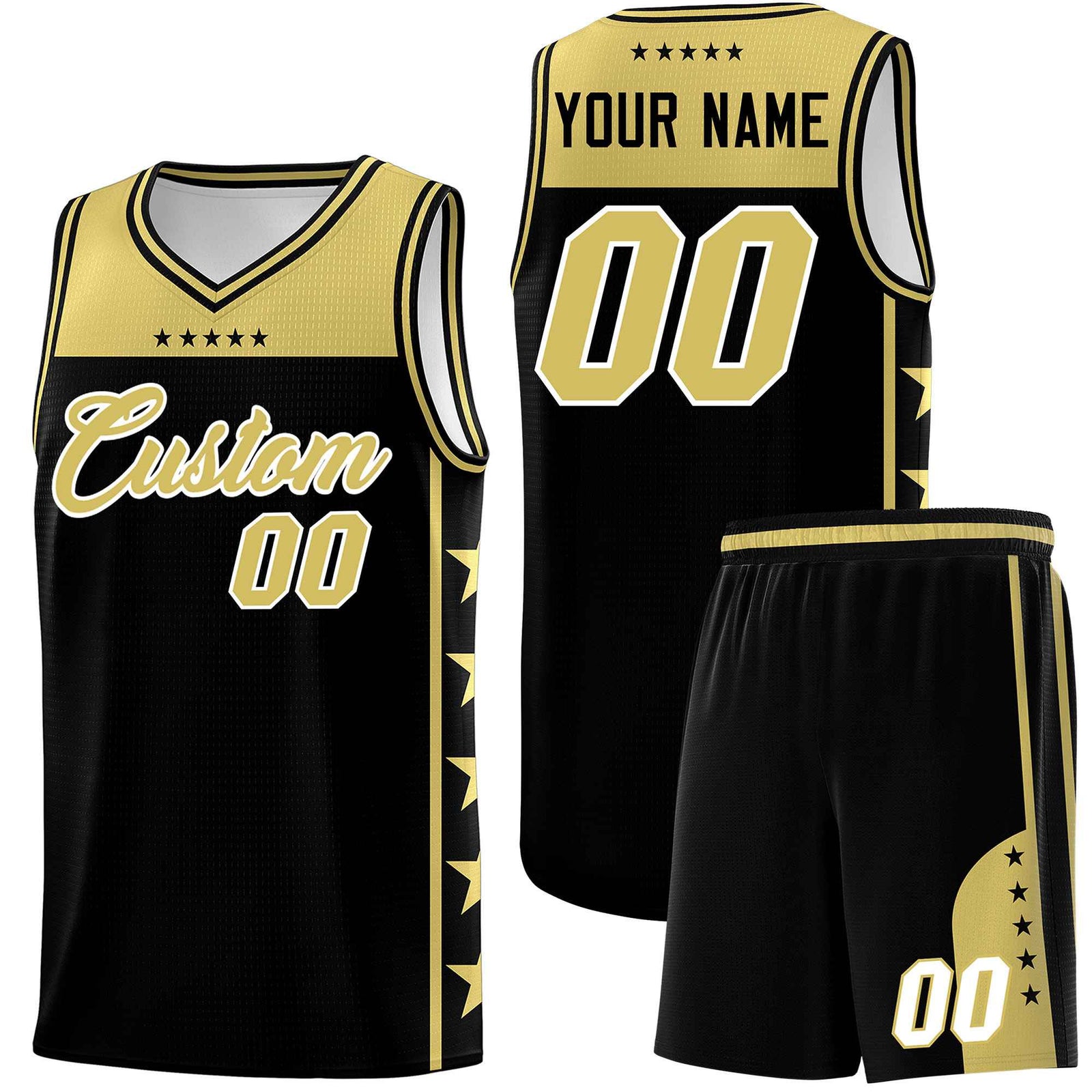 Custom Black Old Gold Color Block Sets Sports Uniform Basketball Jersey