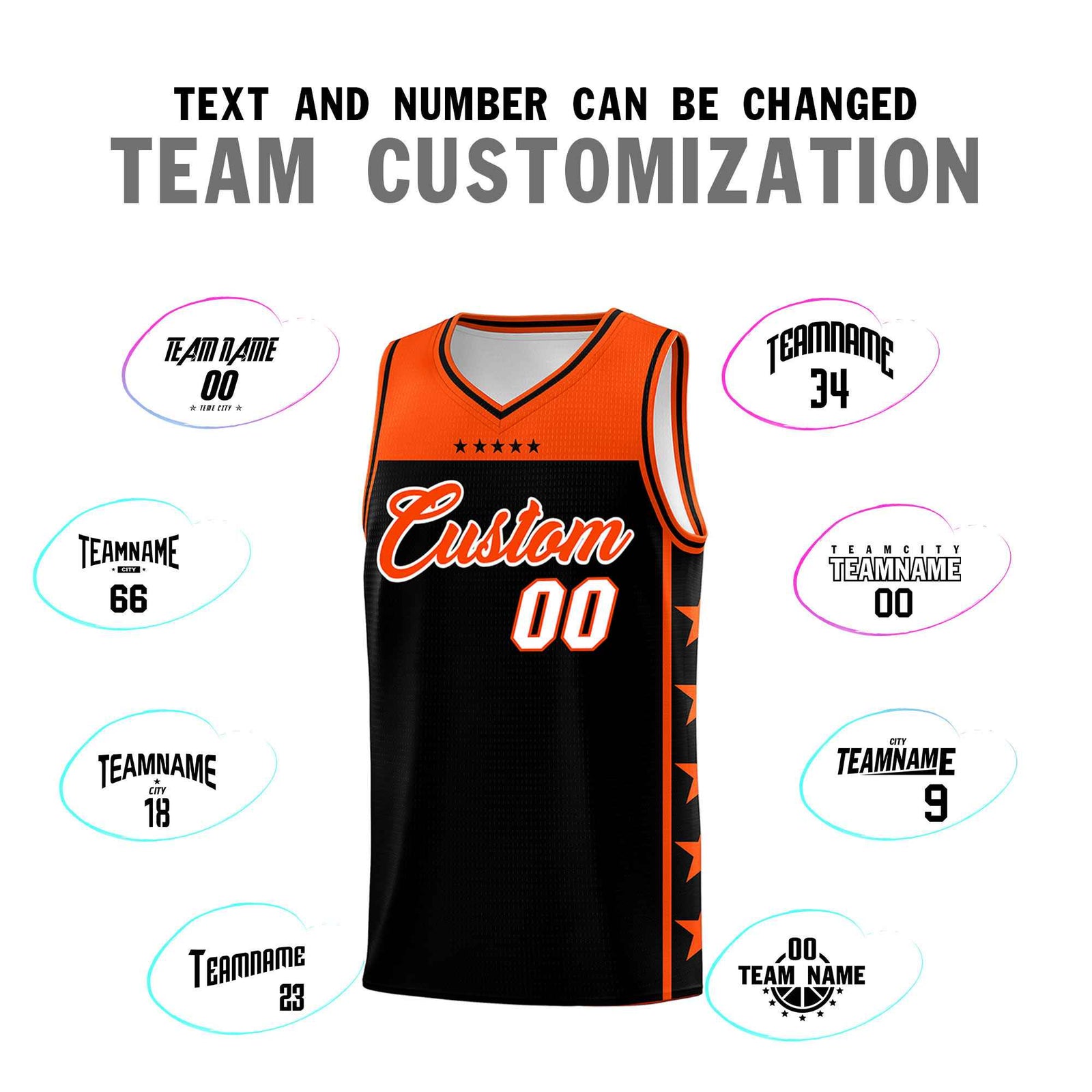 Custom Black Orange Color Block Sets Sports Uniform Basketball Jersey