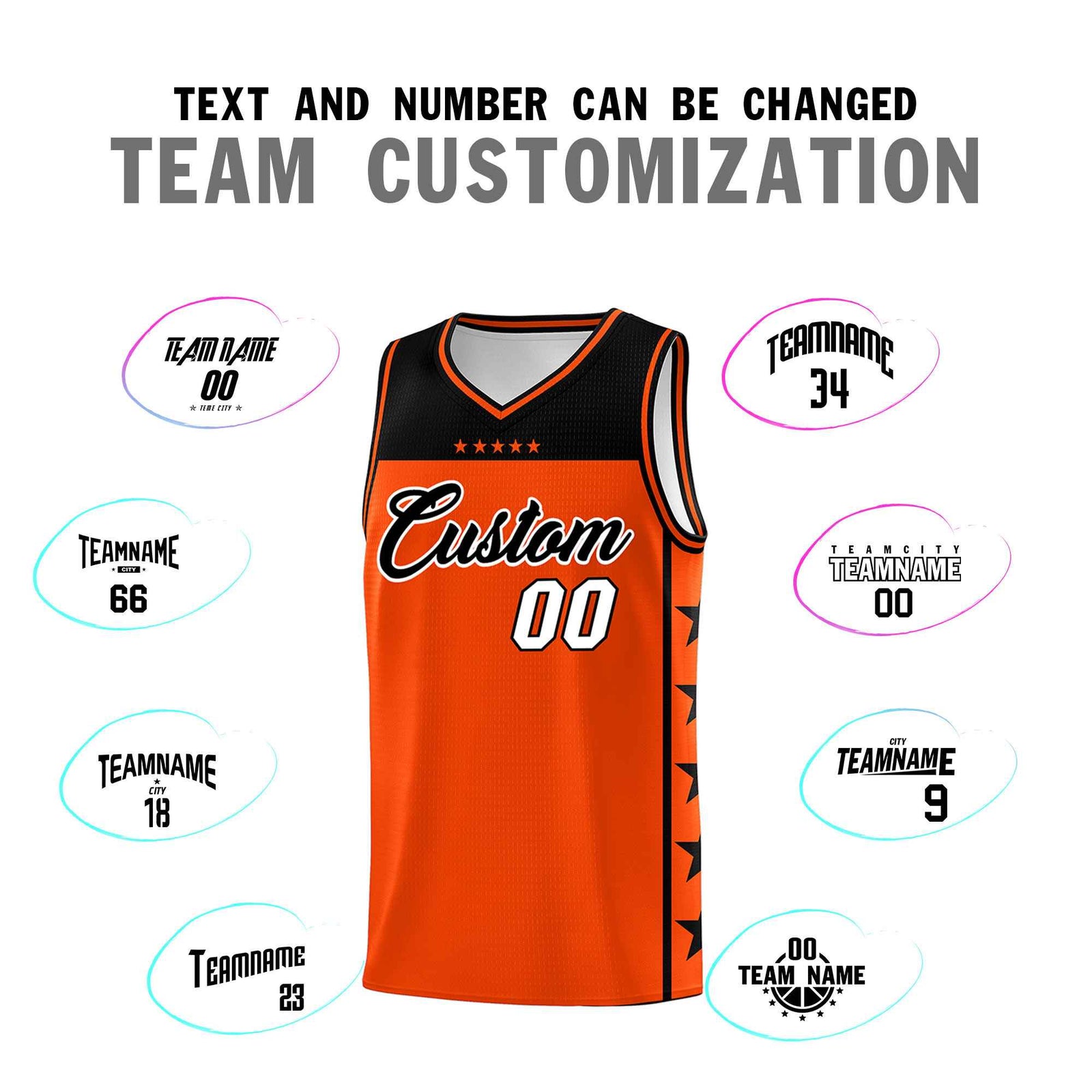 Custom Orange Black Color Block Sets Sports Uniform Basketball Jersey