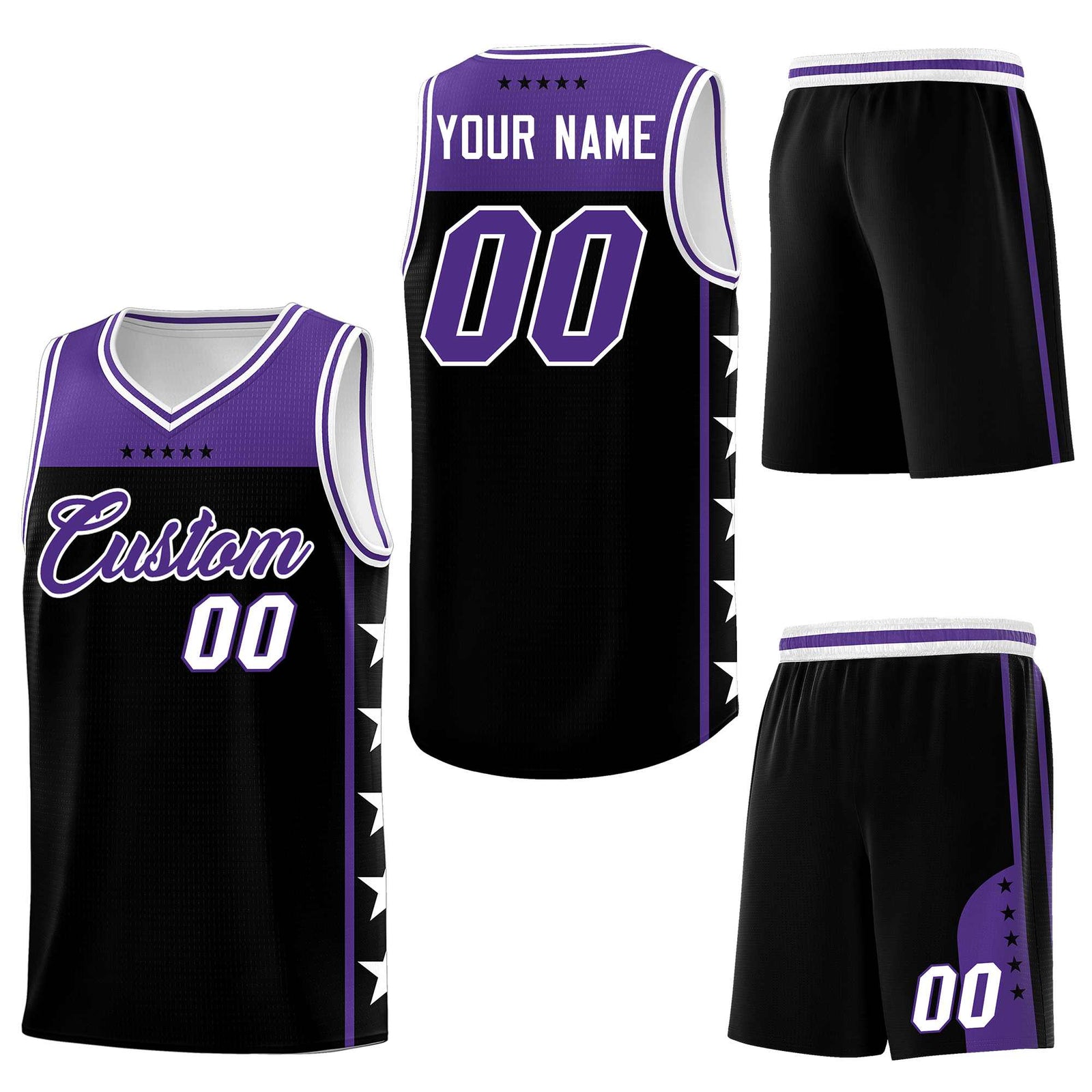Custom Black Purple Personalized Star Pattern Sports Uniform Basketball Jersey